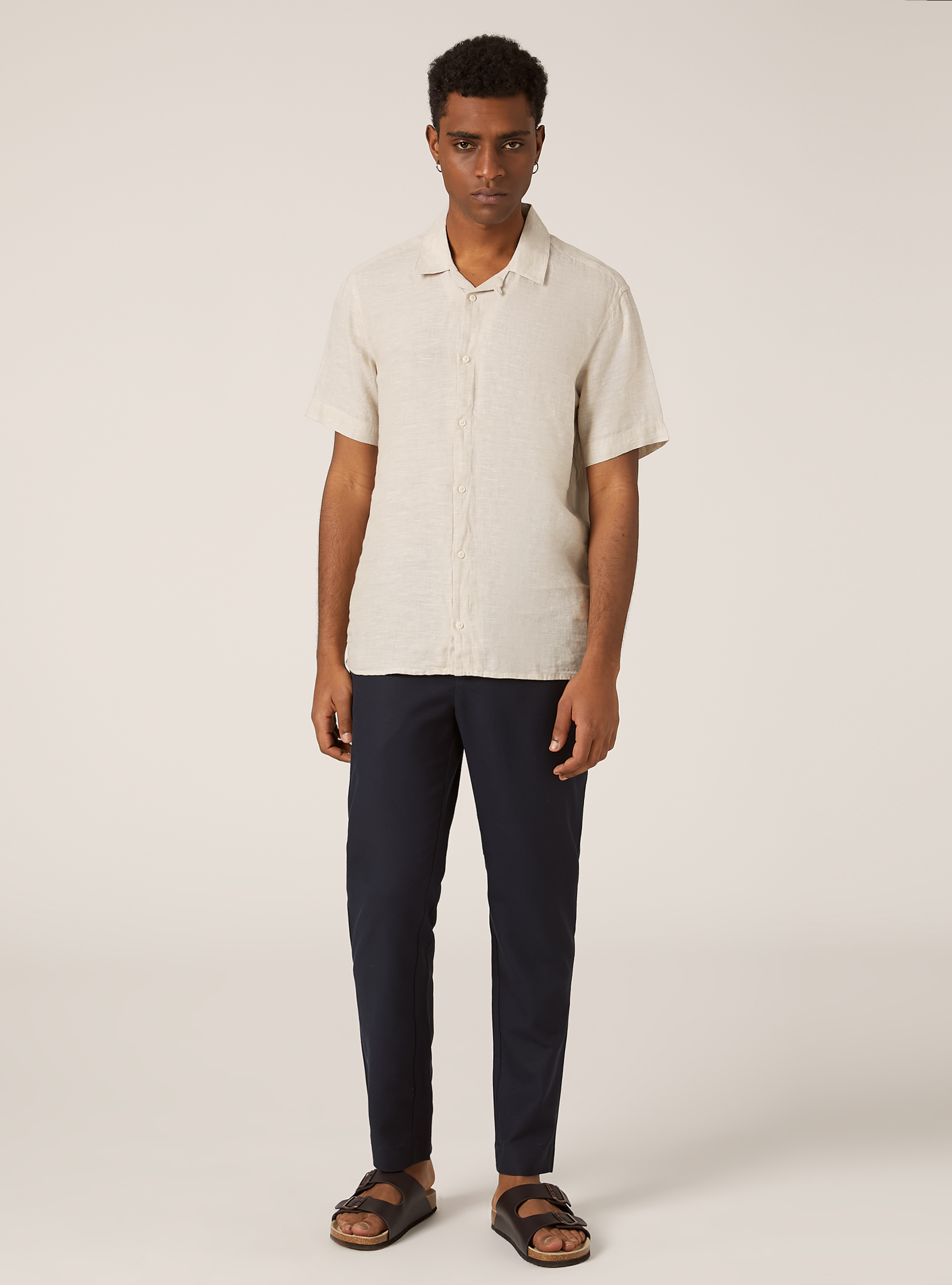 Pure linen short-sleeved shirt, C141 CREAM