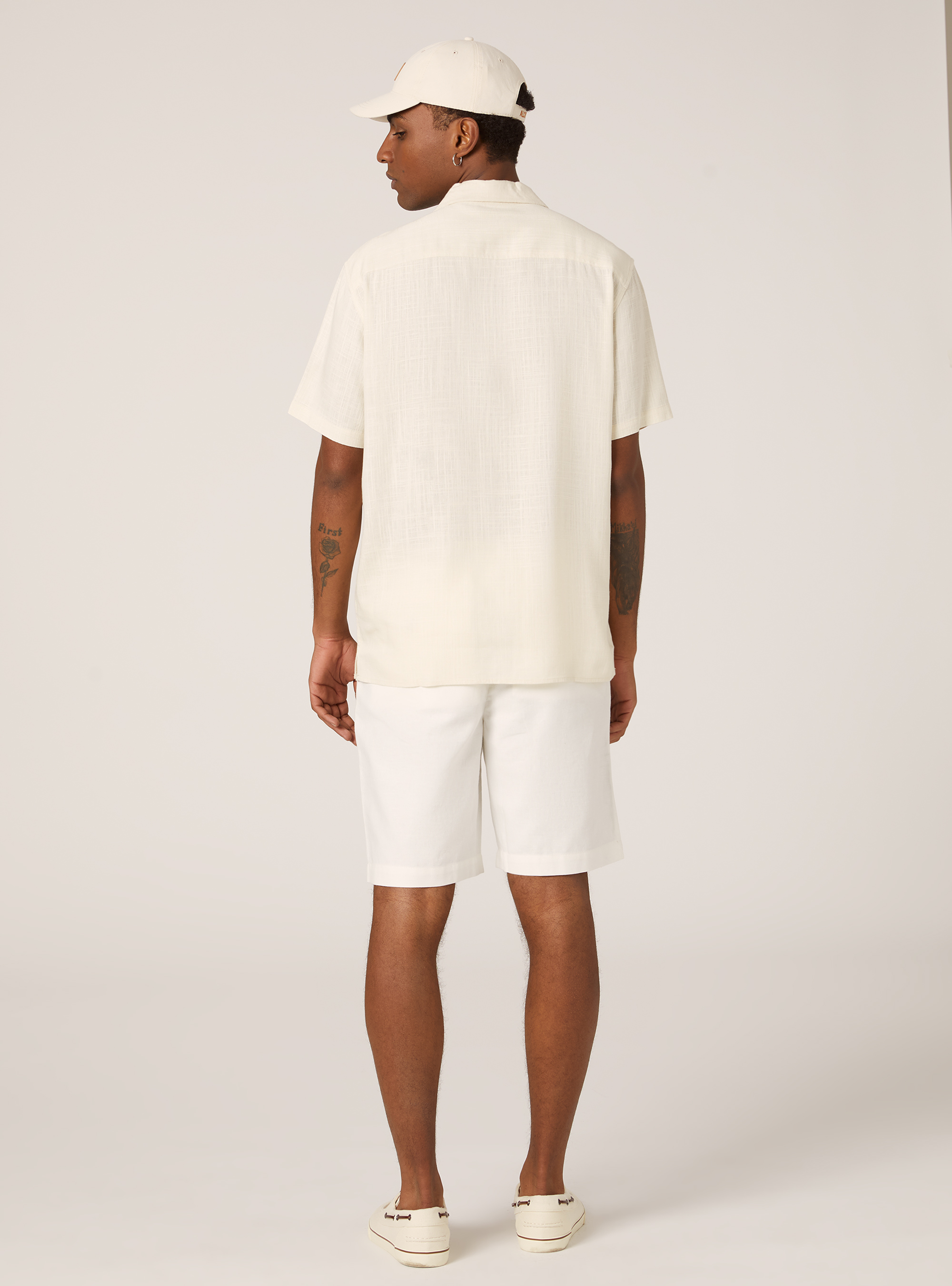 Linen blend shirt with bowling collar, BG3 BEIGE LIGHT