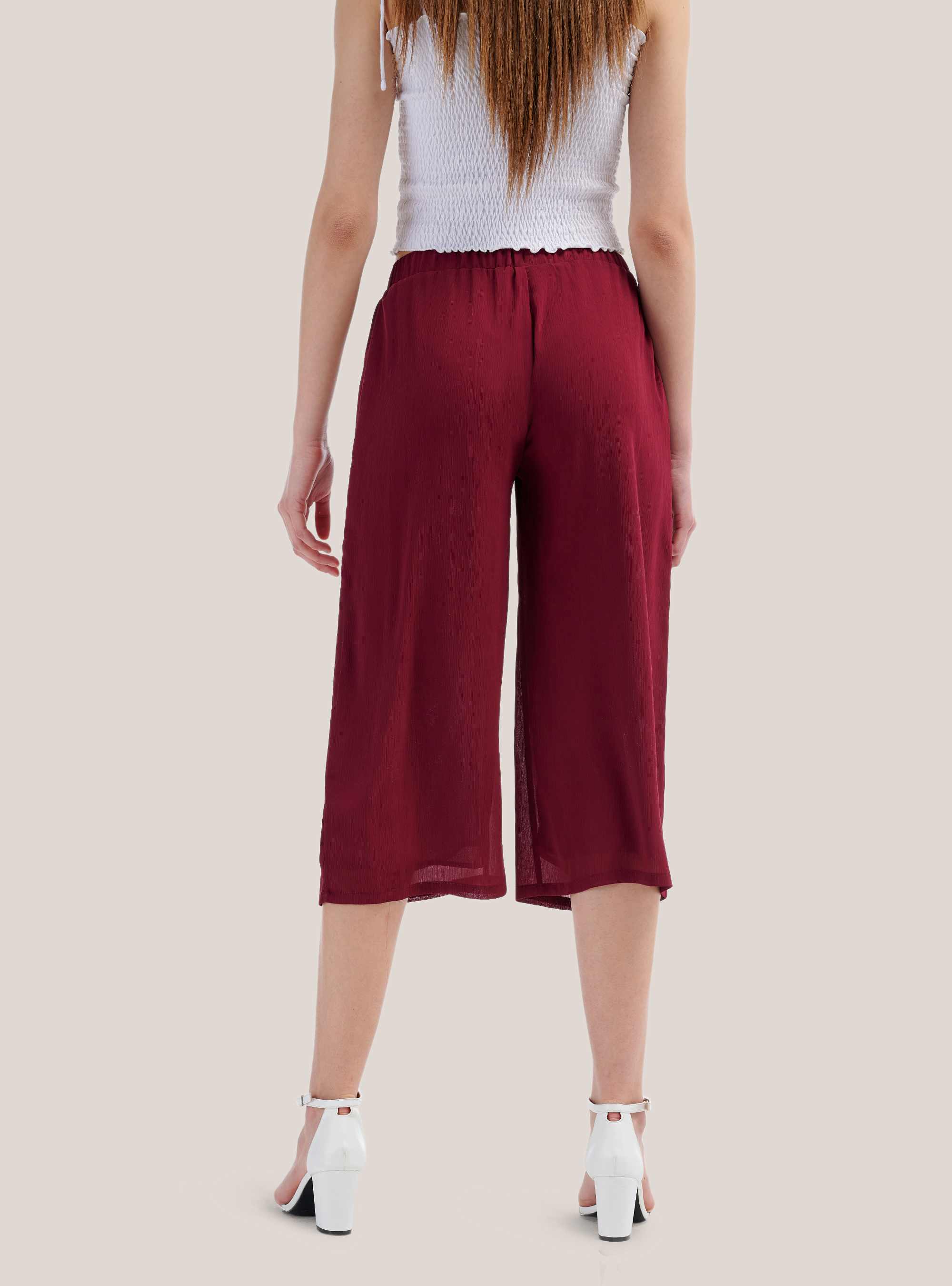 Pantalon culotte coupe large confort, C0310 BORDEAUX