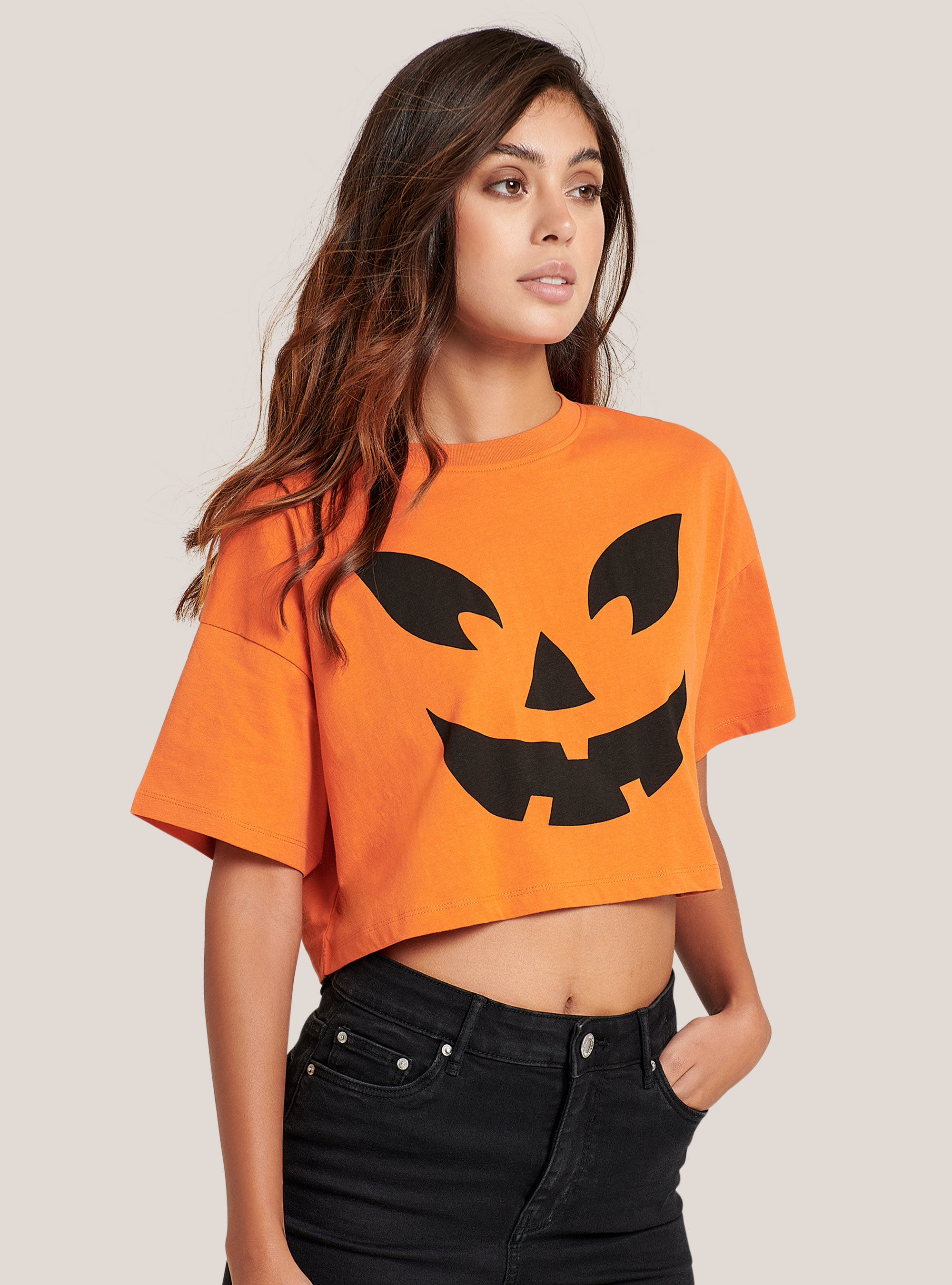Cotton Halloween cropped t-shirt, C3318 ORANGE