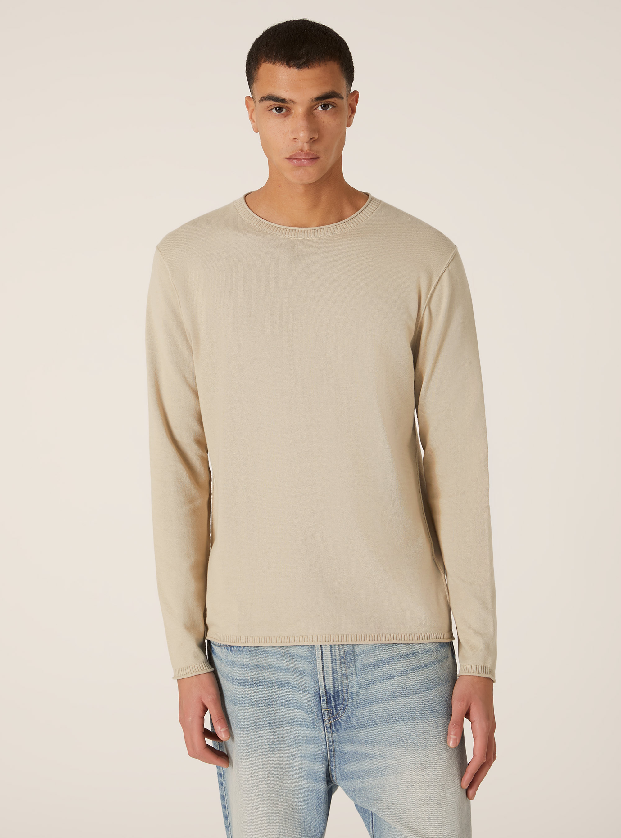 Pull en coton &agrave; col rond, BG3 BEIGE LIGHT
