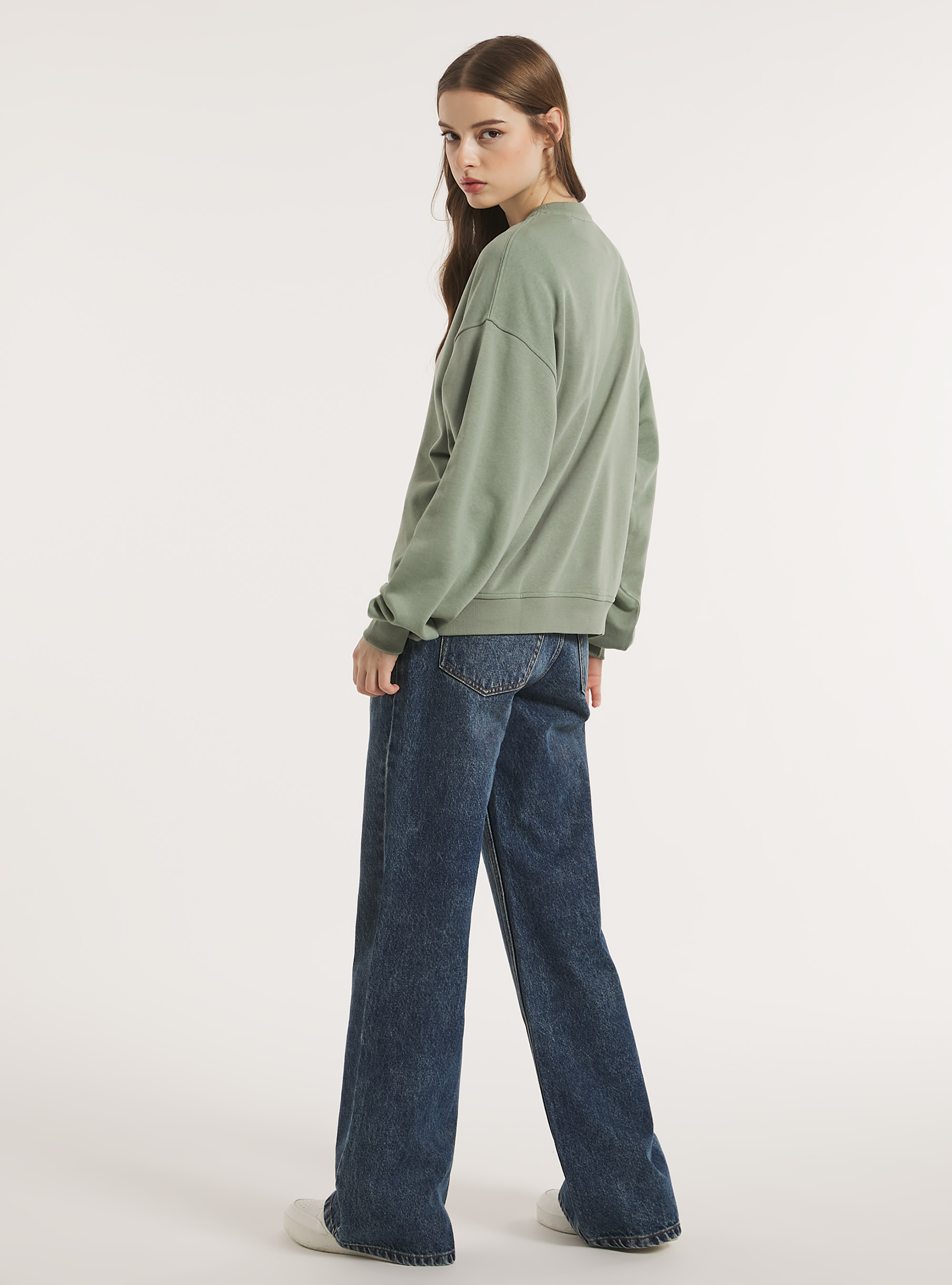 Plain cotton crew-neck sweatshirt, KY3 KAKY LIGHT