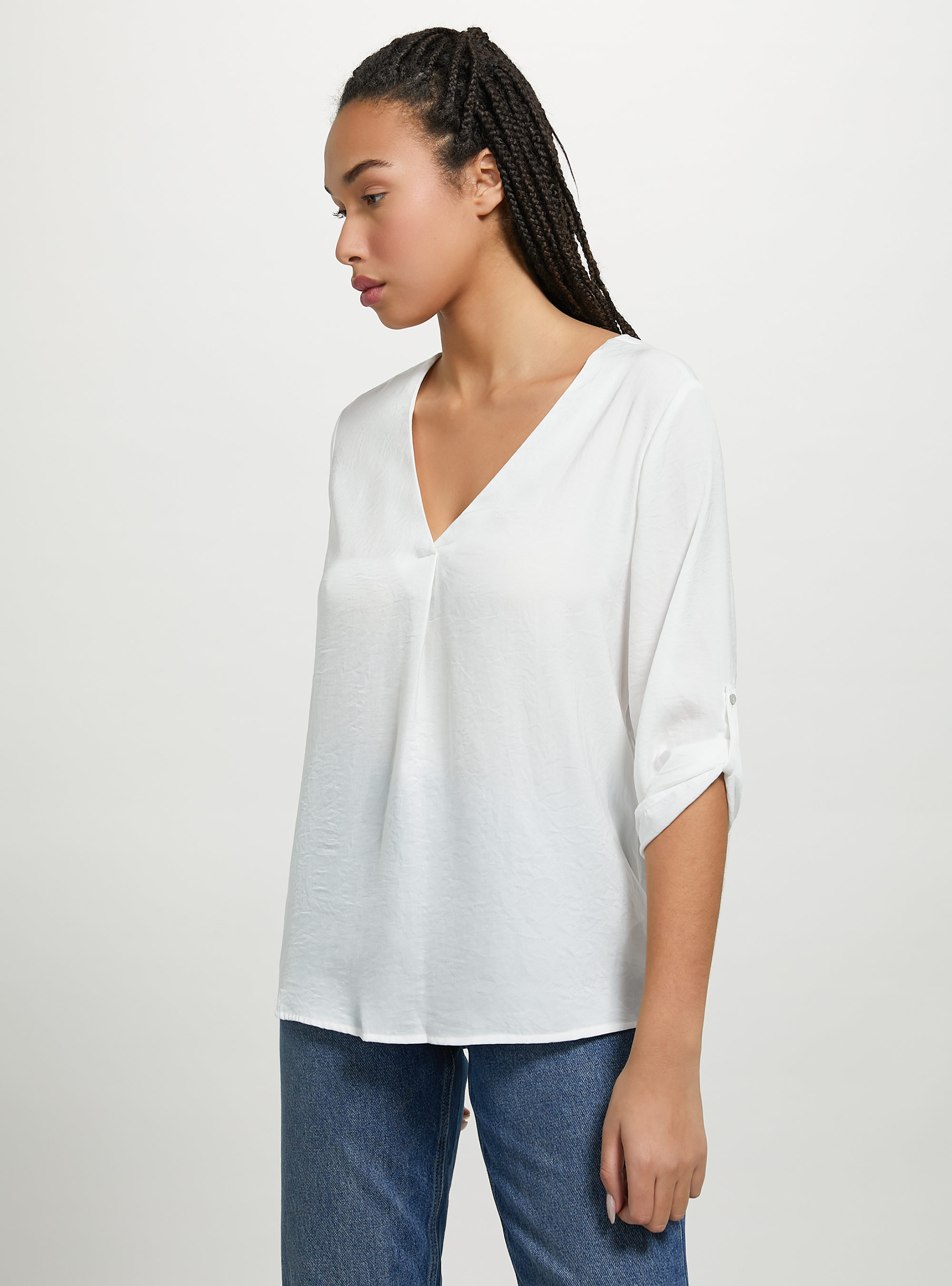 Blusa con scollatura in tinta unita, WH2 WHITE
