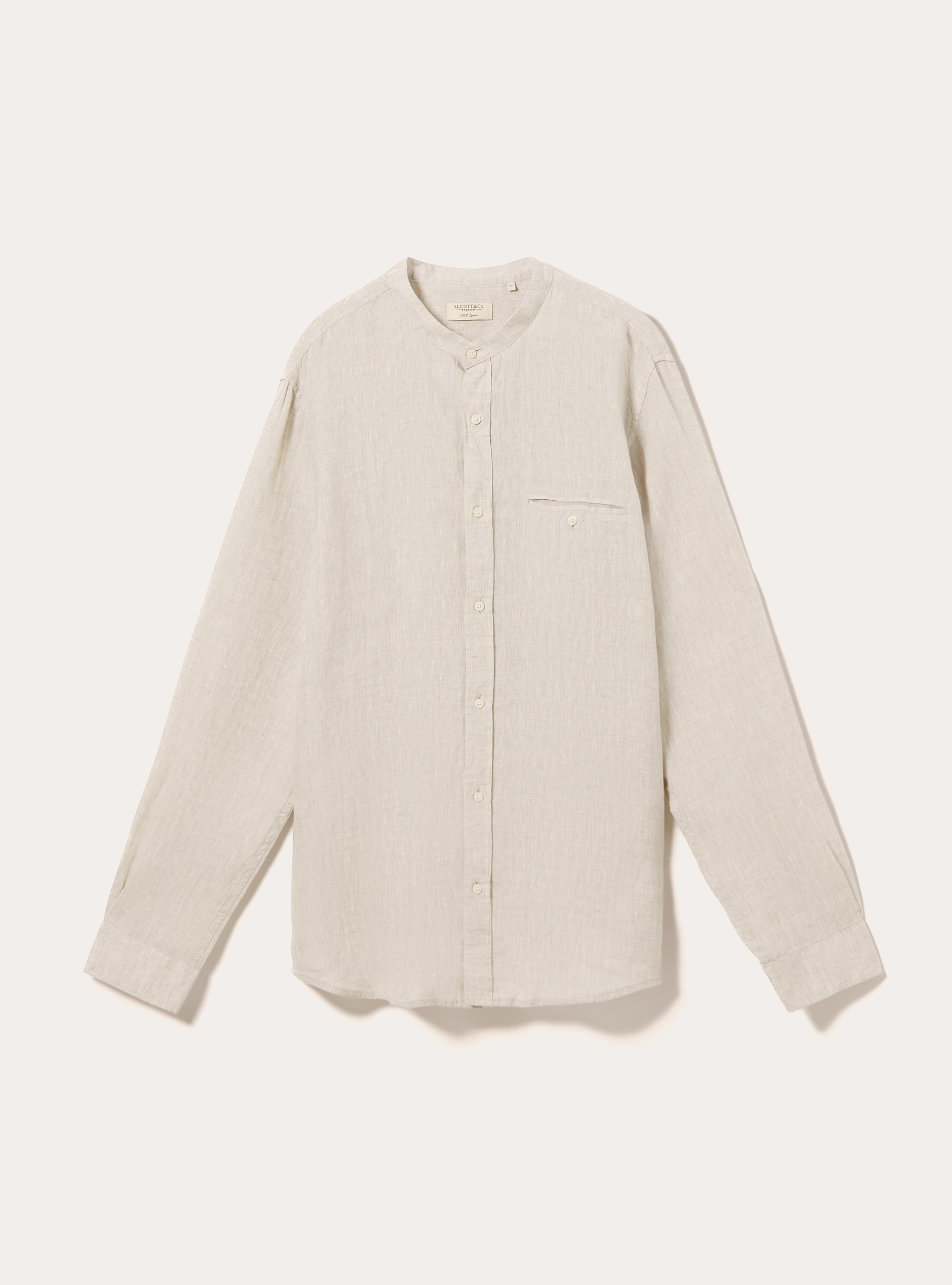 Camisa de lino puro con cuello coreano, BG3 BEIGE LIGHT