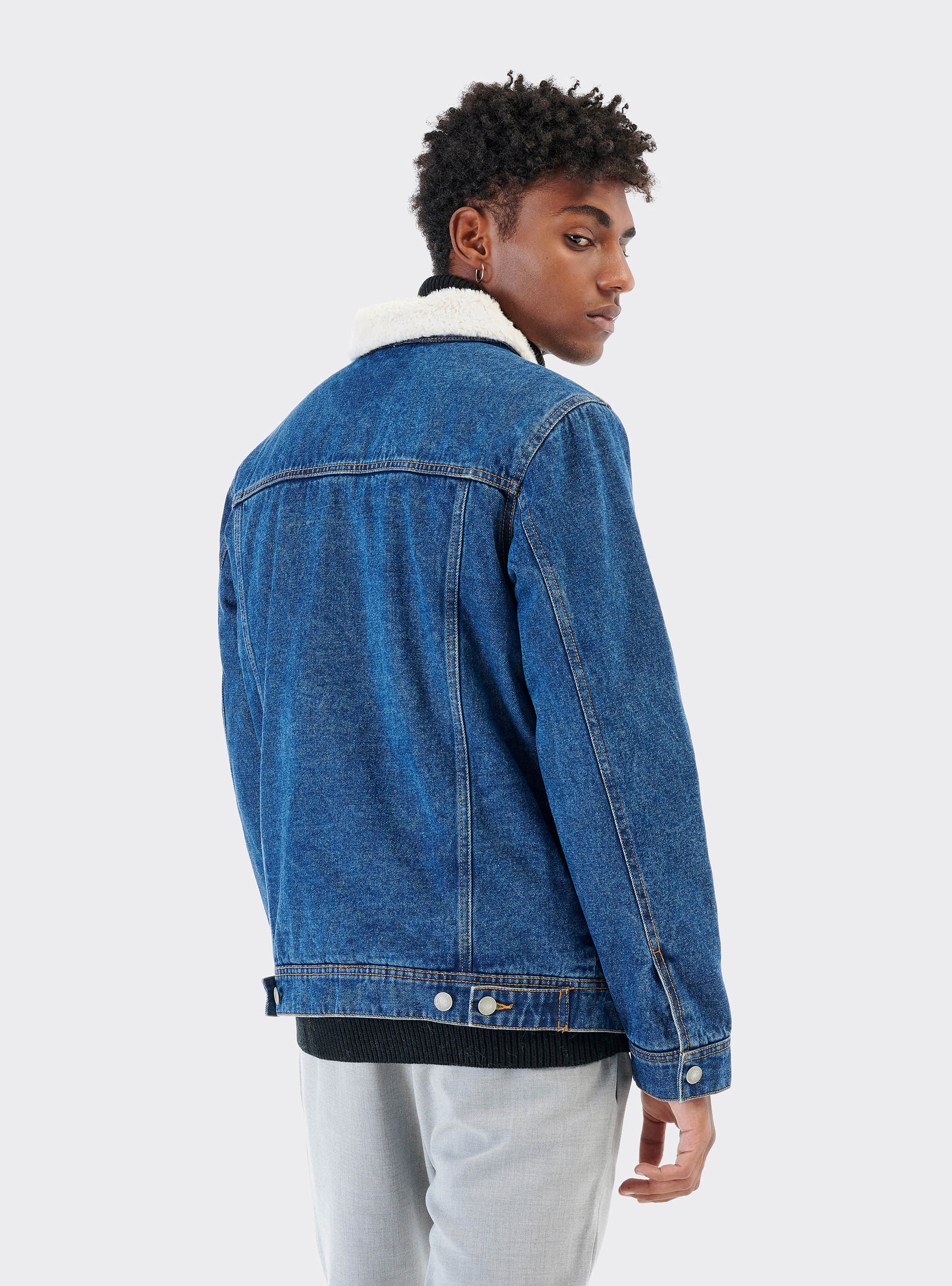 Denim jacket with lambskin inserts, C272 BLUE