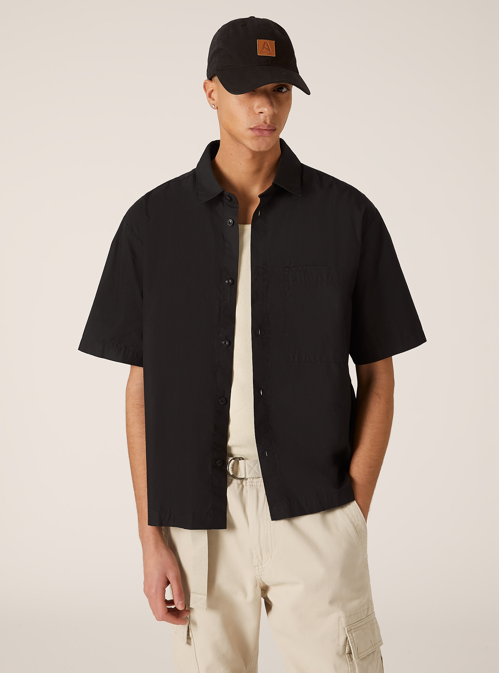 Camisa de manga corta boxy fit, BK1 BLACK