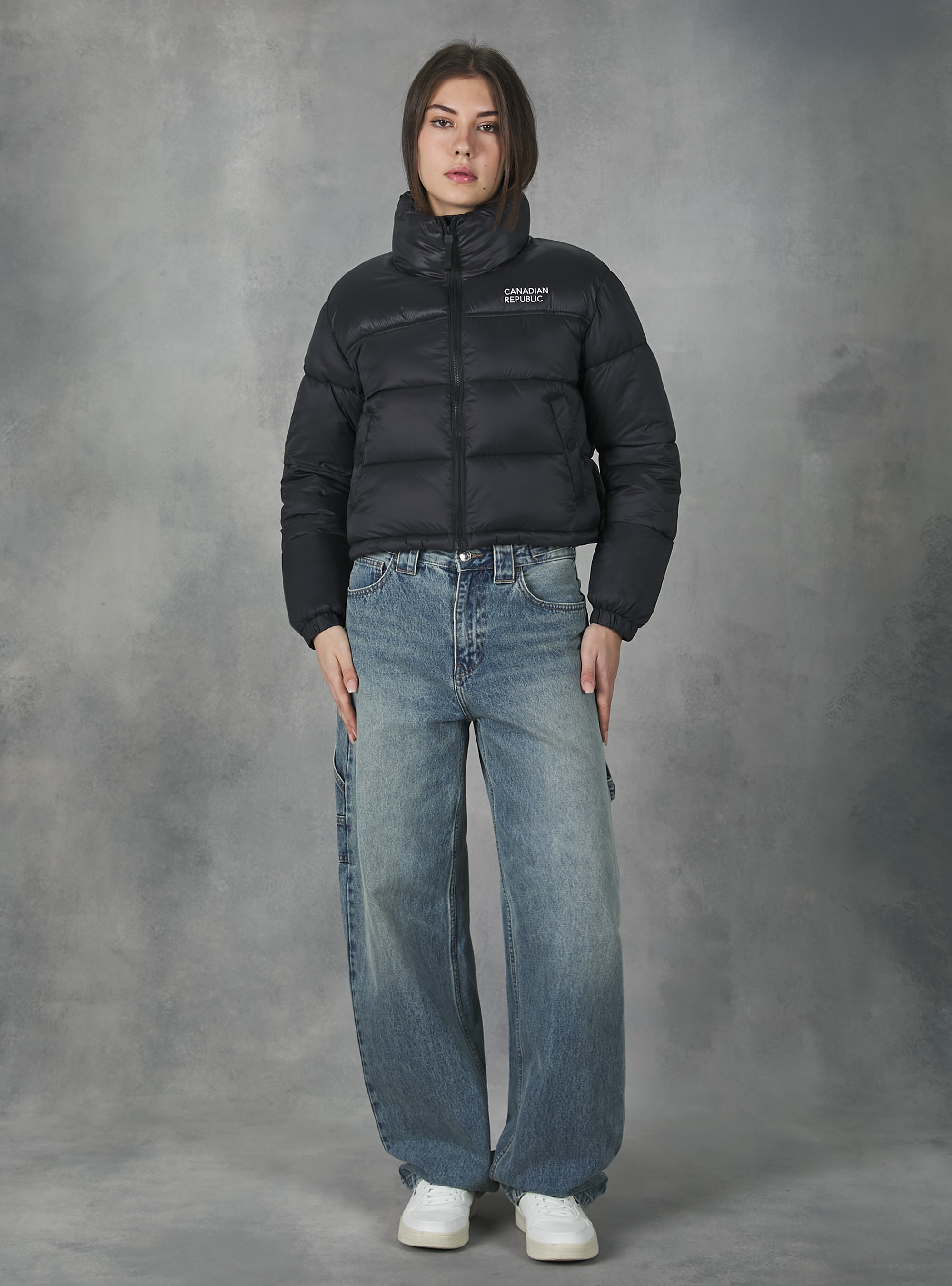 Cropped jacket with recycled padding, BK1 BLACK