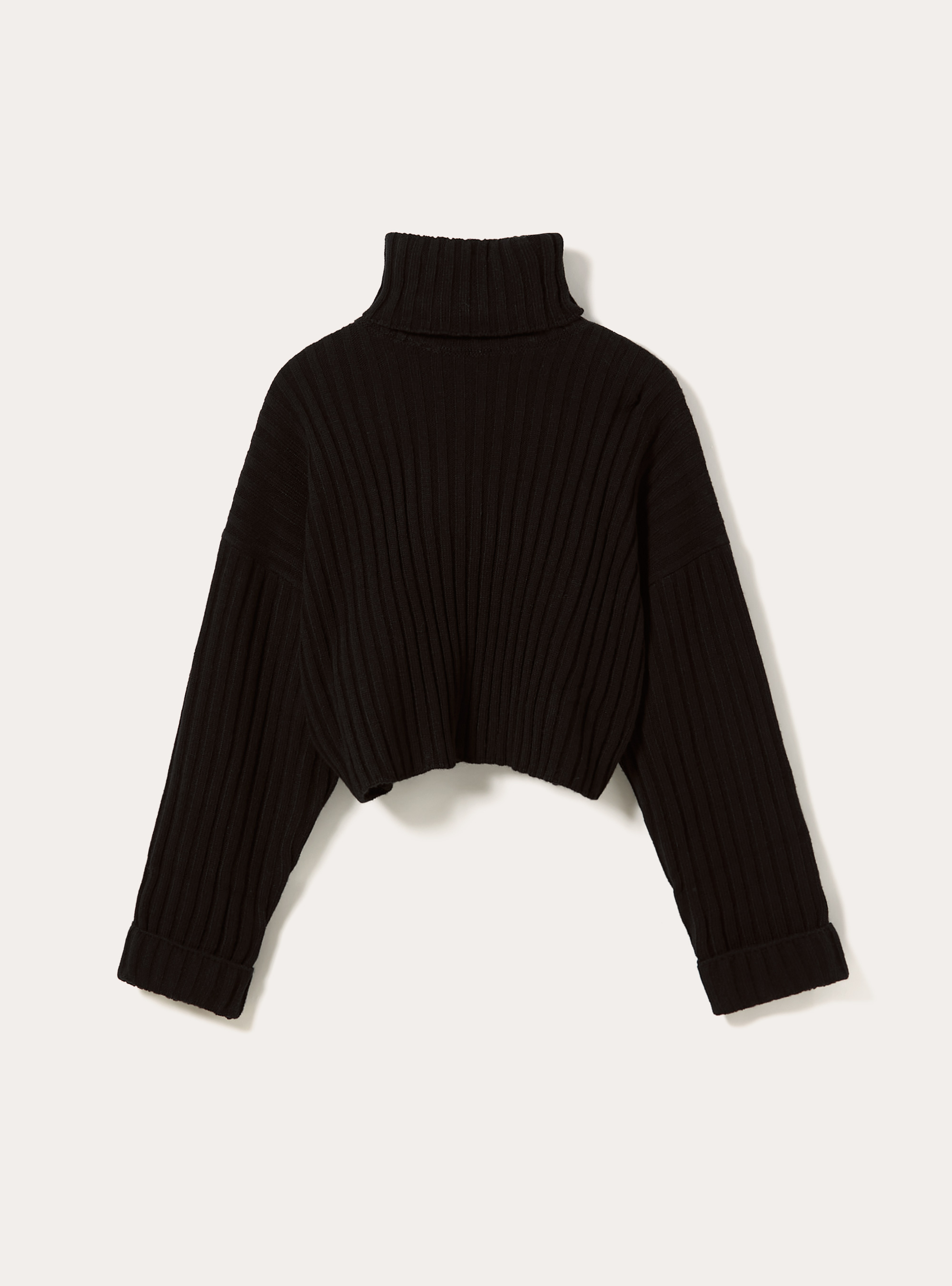 Cropped high-neck pullover, BK1 BLACK