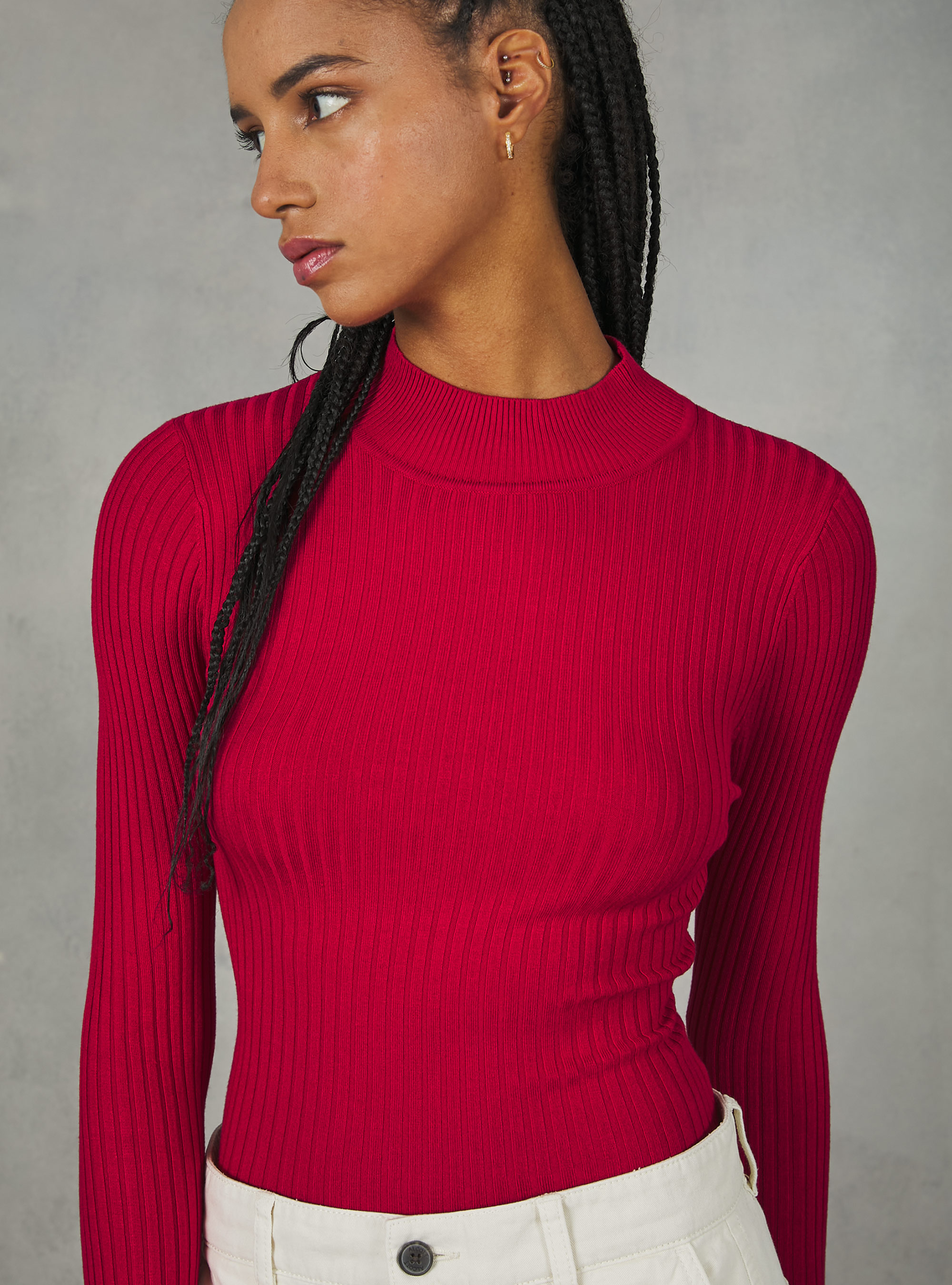 Pull cropped demi-cou cotele, RD1 RED DARK