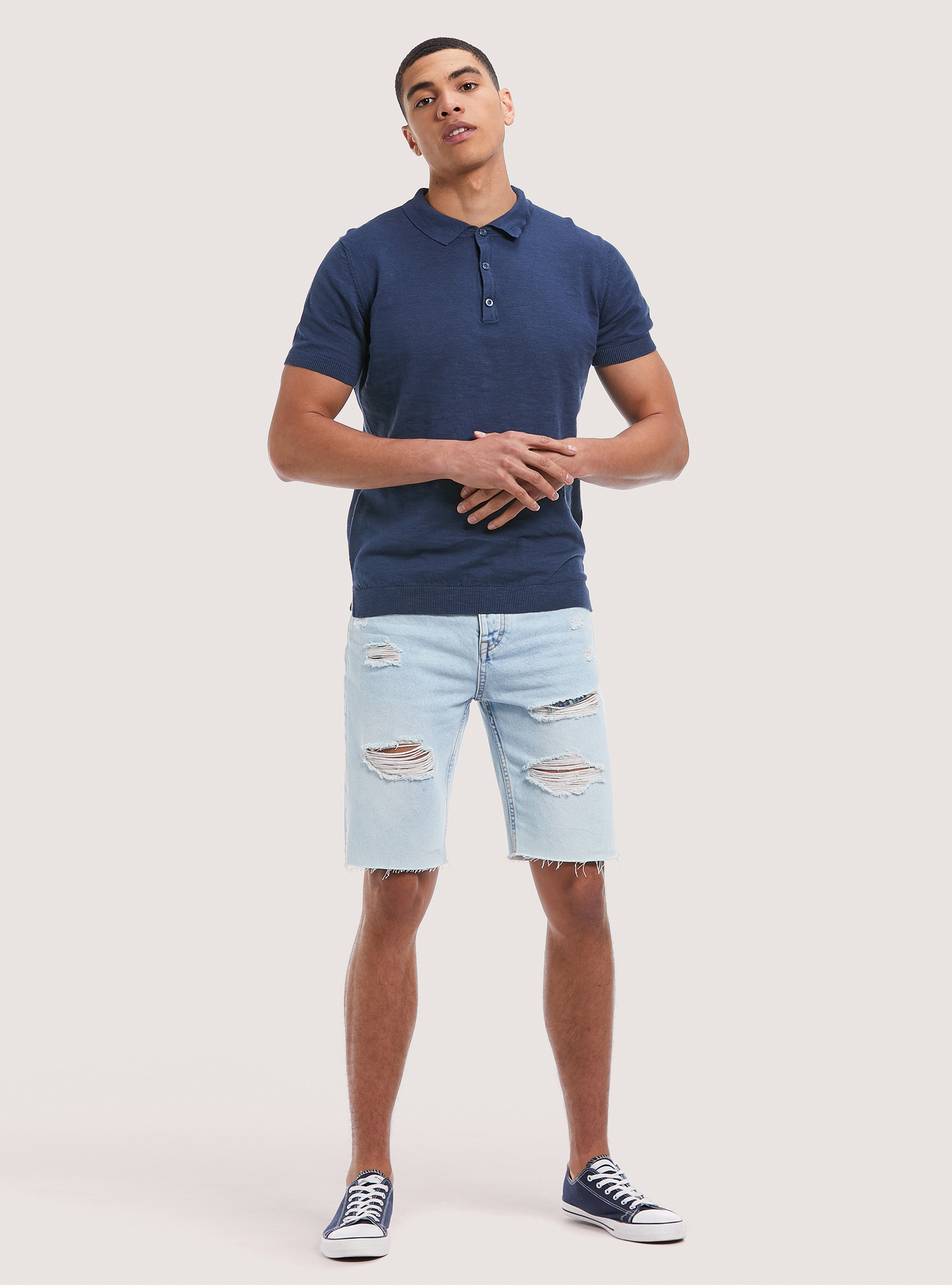 Solid colour polo pullover, C2201 BLUE