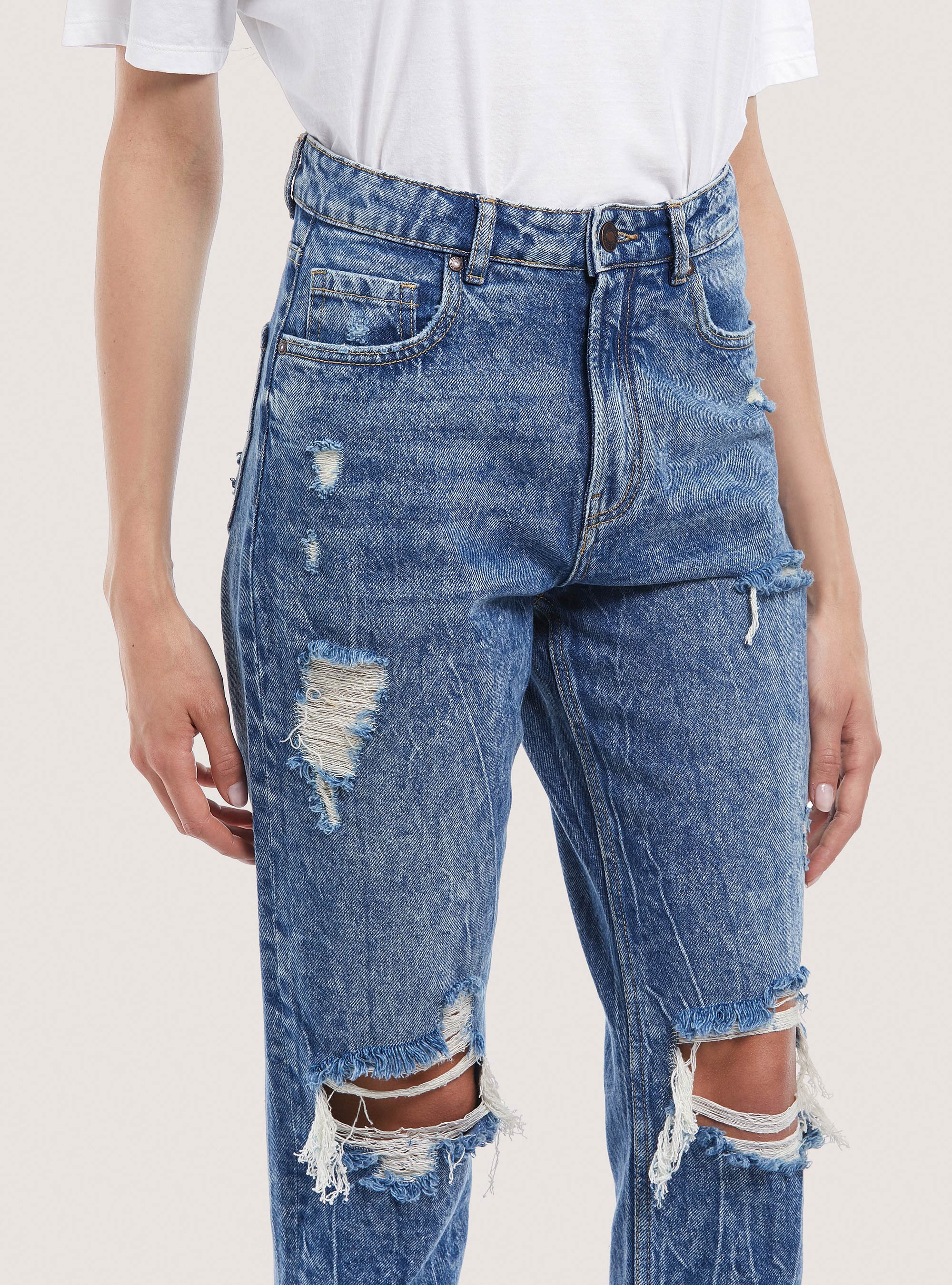 Cotton mom fit jeans, D002 MEDIUM DARK BLUE