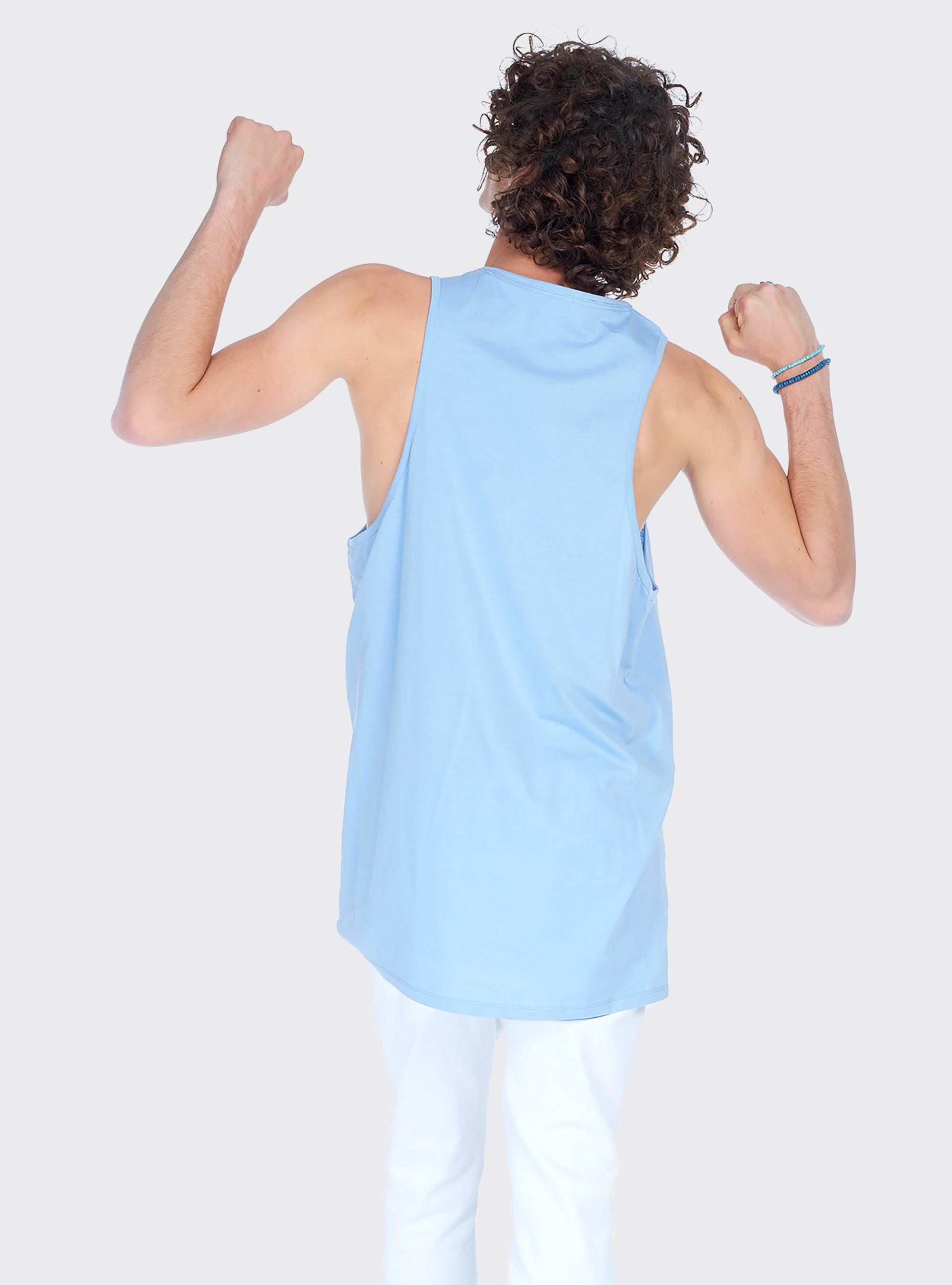 Canotta long e oversize fit con stampa lettering, AZZURRO