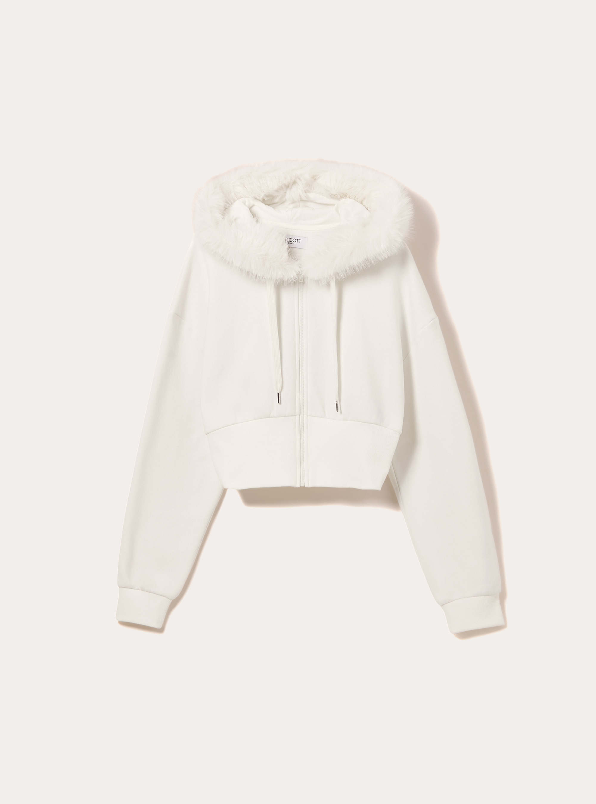Sudadera corta con capucha de piel, WH1 OFF WHITE
