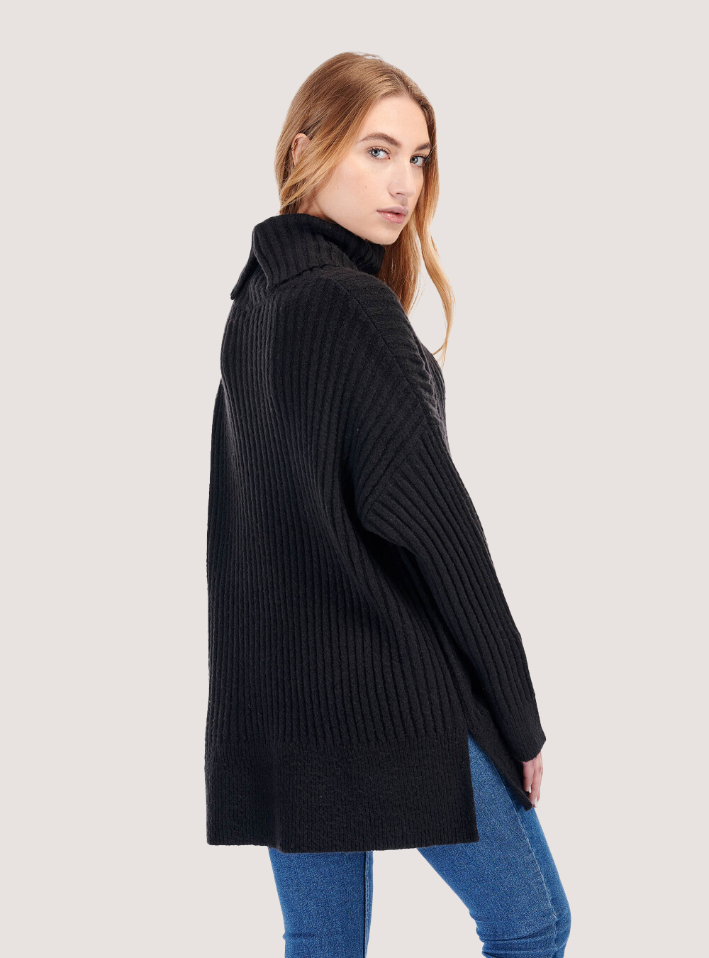 Oversized turtleneck pullover, BLACK