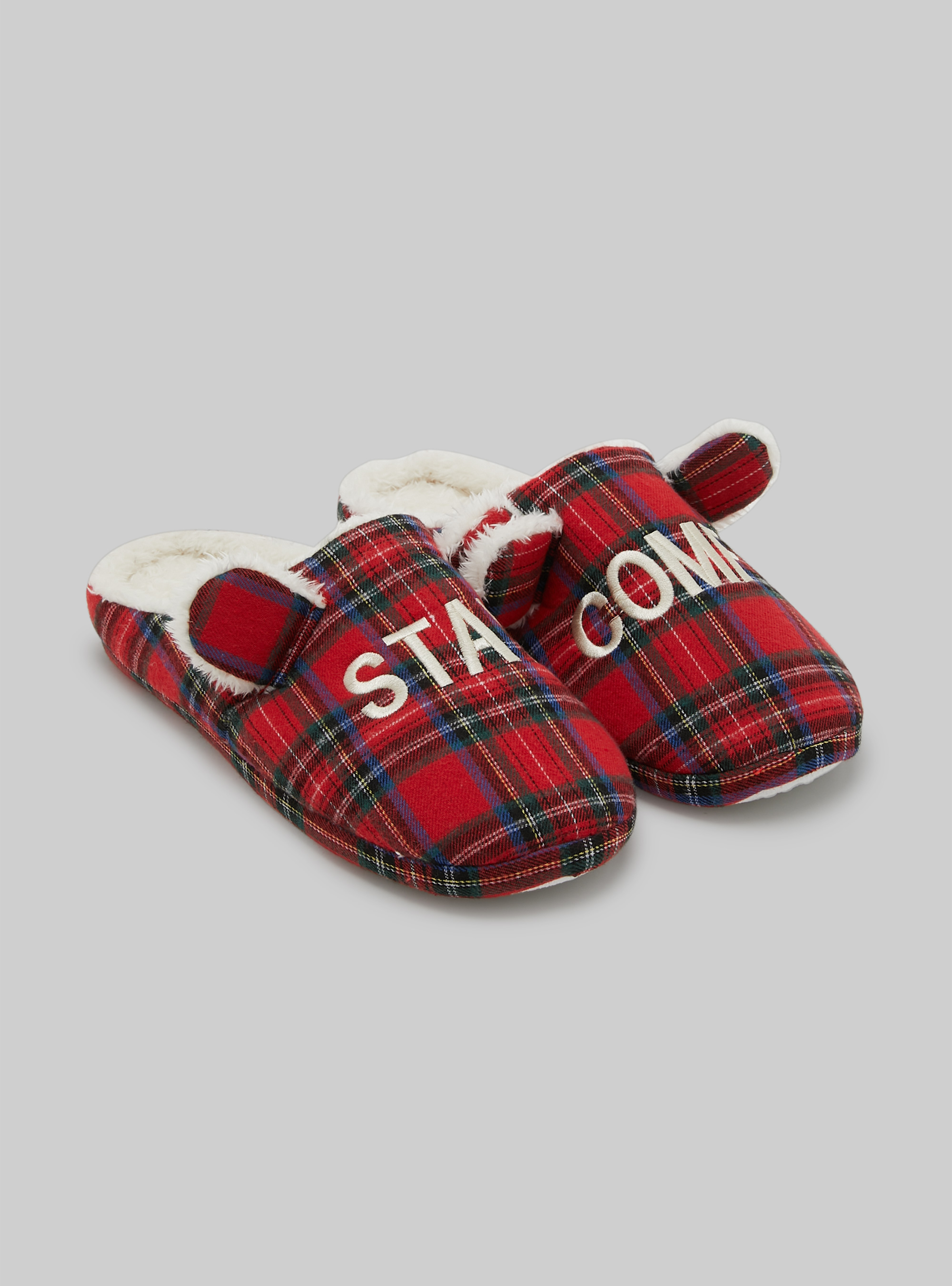 Pantofole in tartan con interno in eco pelliccia, RD2 RED MEDIUM