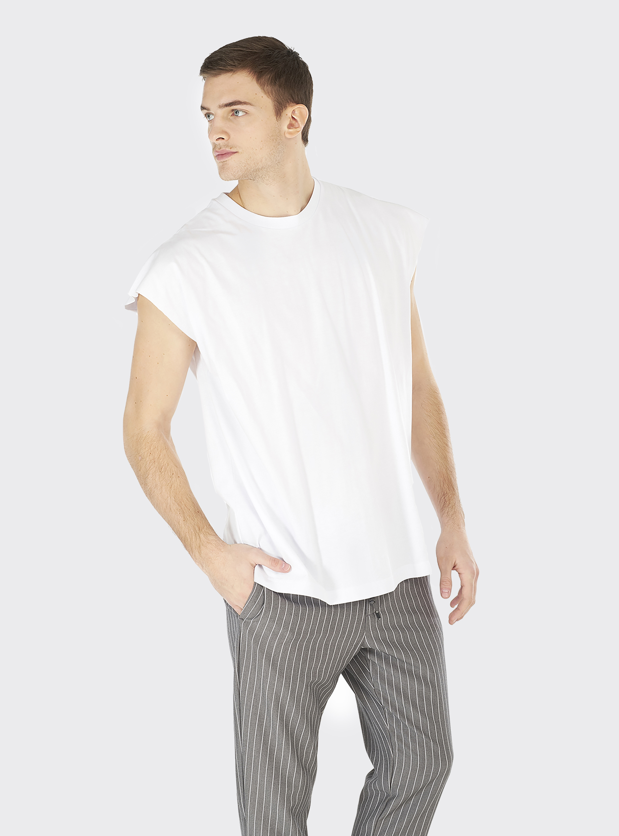 Tanktop mit breiten Schultern aus reiner Baumwolle, C099 WHITE