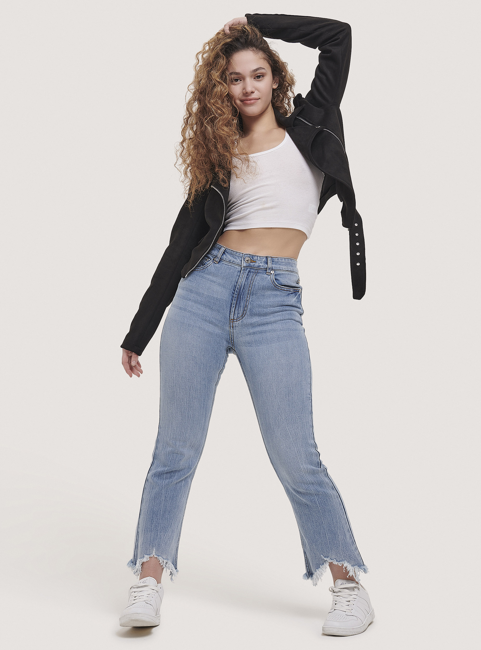 Suede effect biker jacket, BLACK