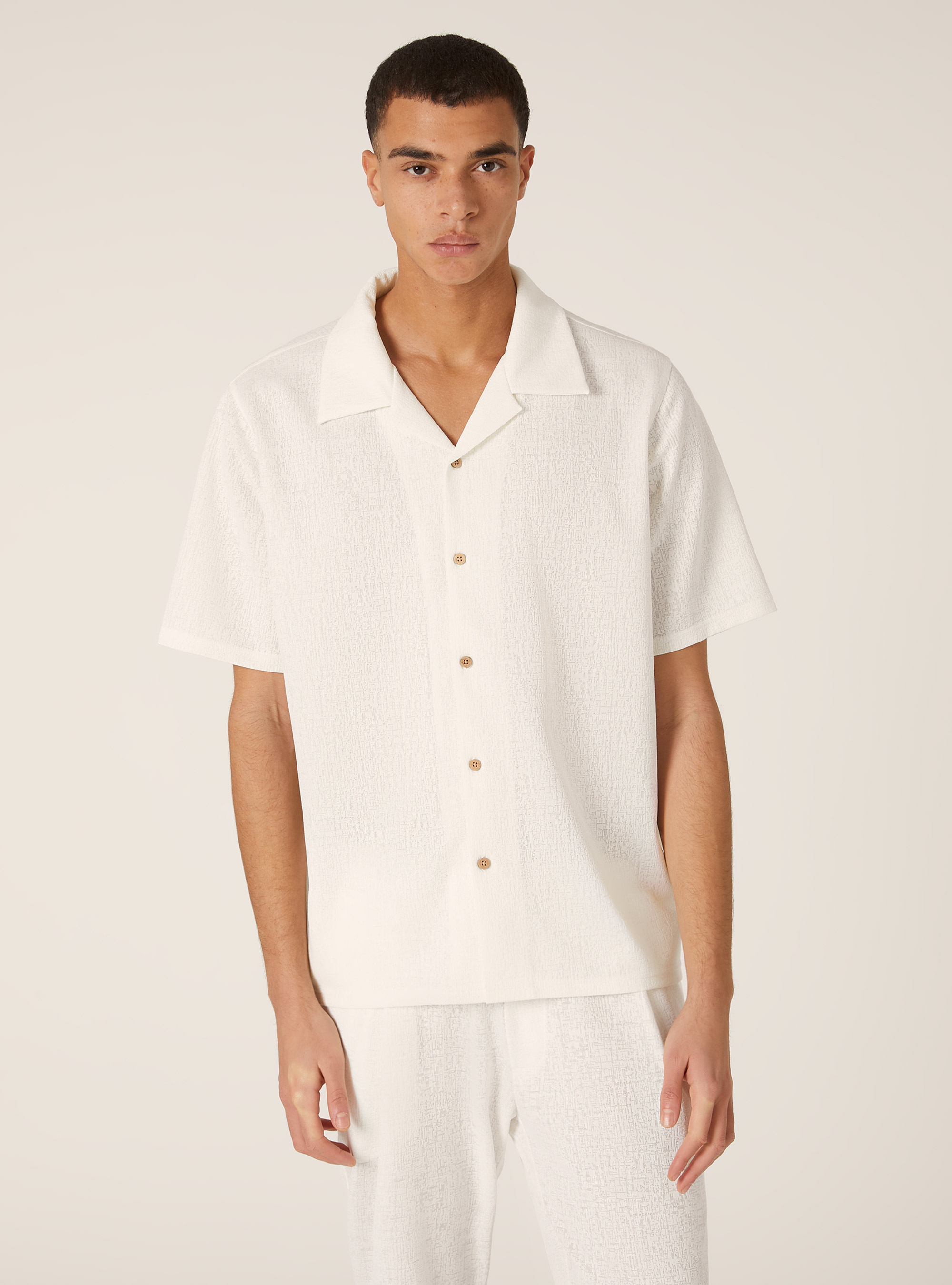 Chemise &agrave; manches courtes avec texture, WH1 OFF WHITE
