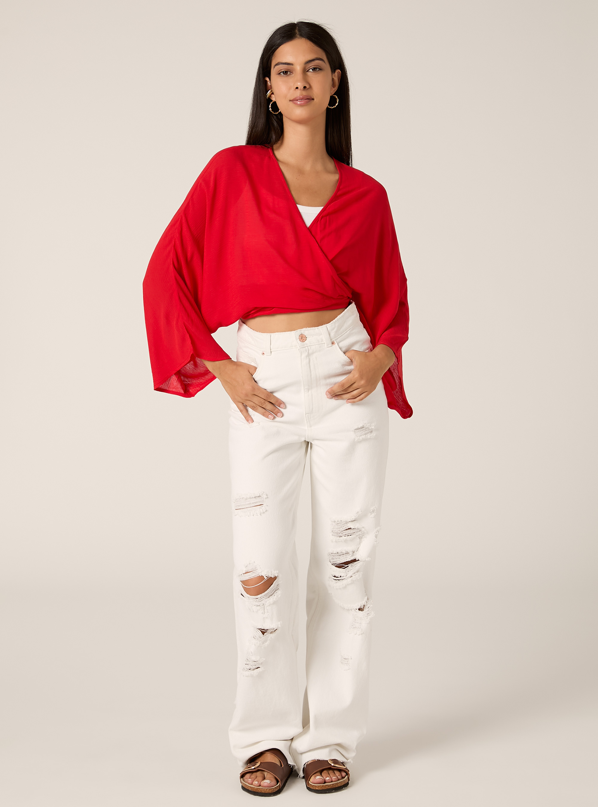 Blusa fluida con nodo, RD2 RED MEDIUM