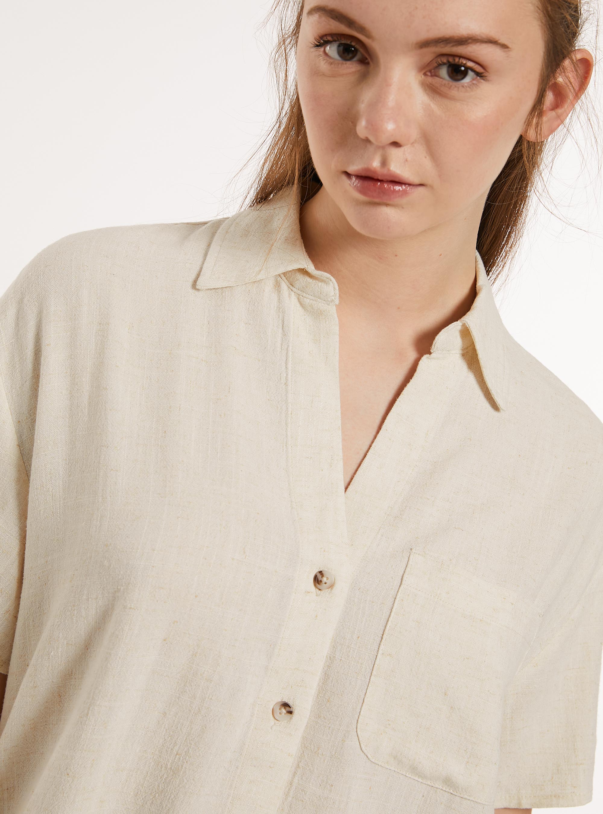 Linen blend cropped shirt, BG3 BEIGE LIGHT