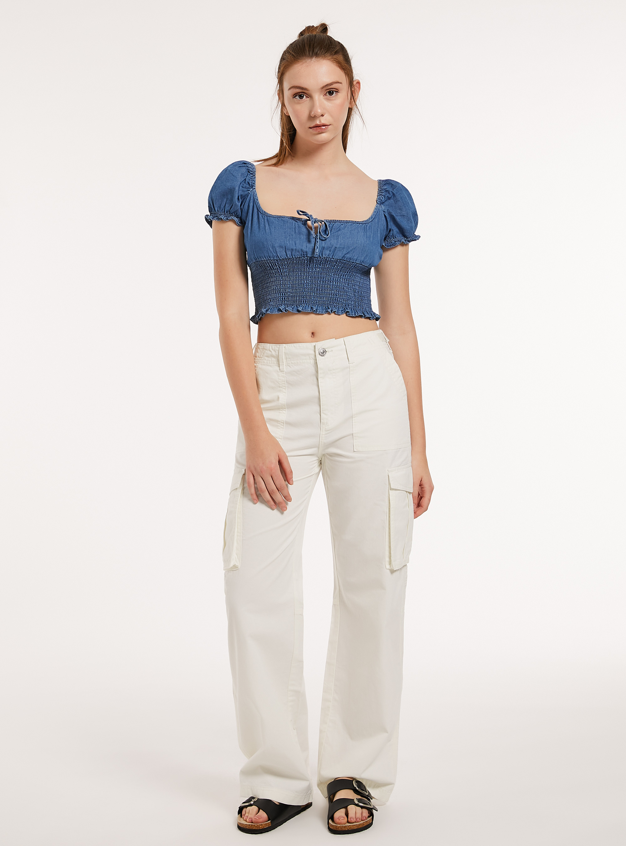 Chambray blouse, D003 MEDIUM BLUE