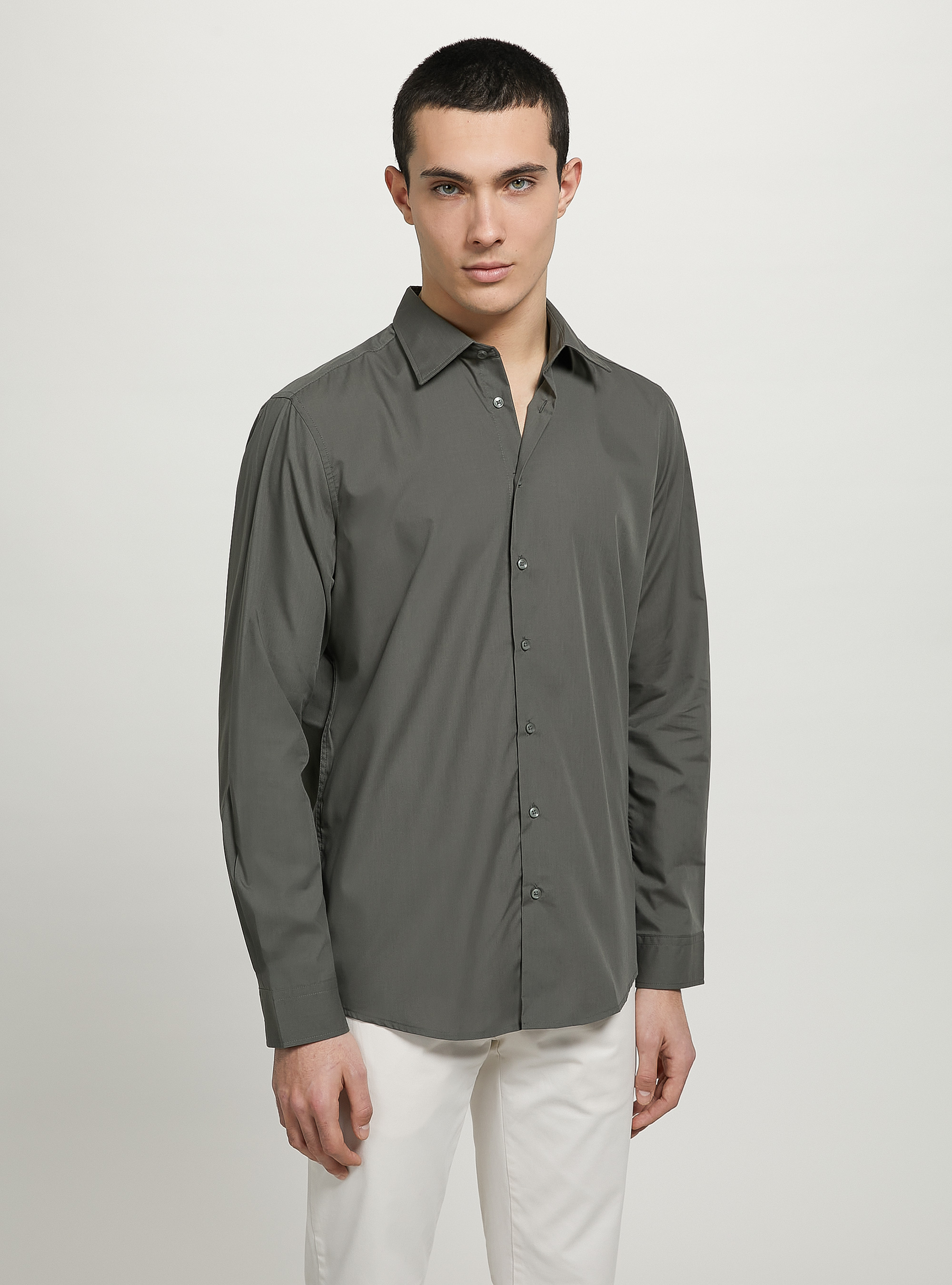 Plain-coloured long-sleeved shirt, KY1 KAKY DARK