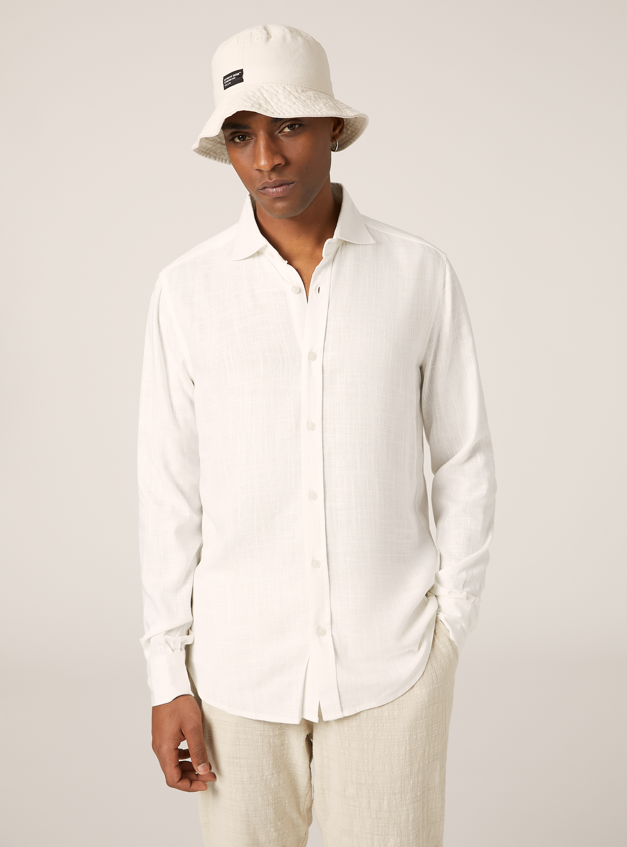 Linen blend shirt, WH1 OFF WHITE