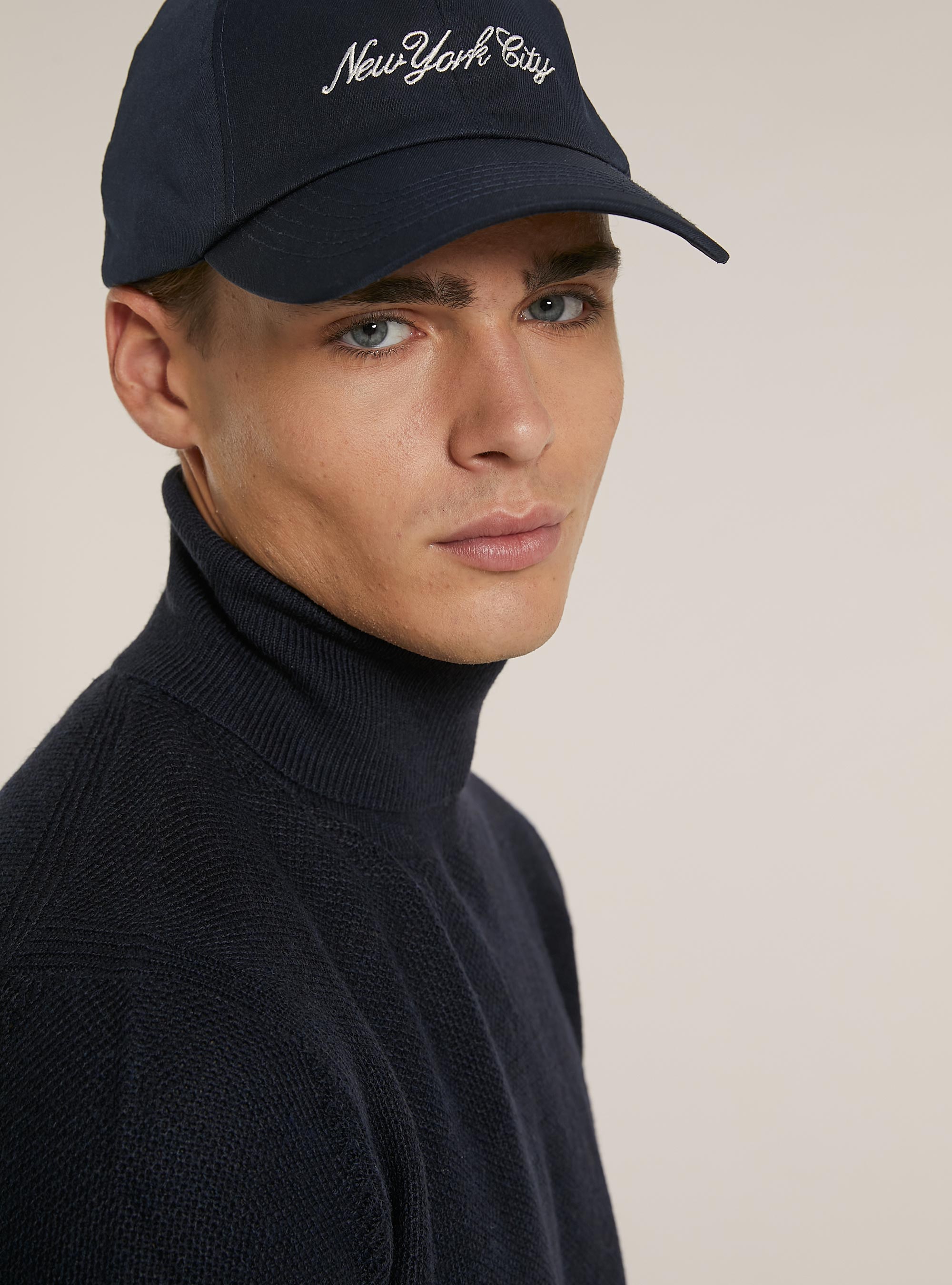 Jersey de cuello alto con textura de punto de arroz, AZUL MARINO