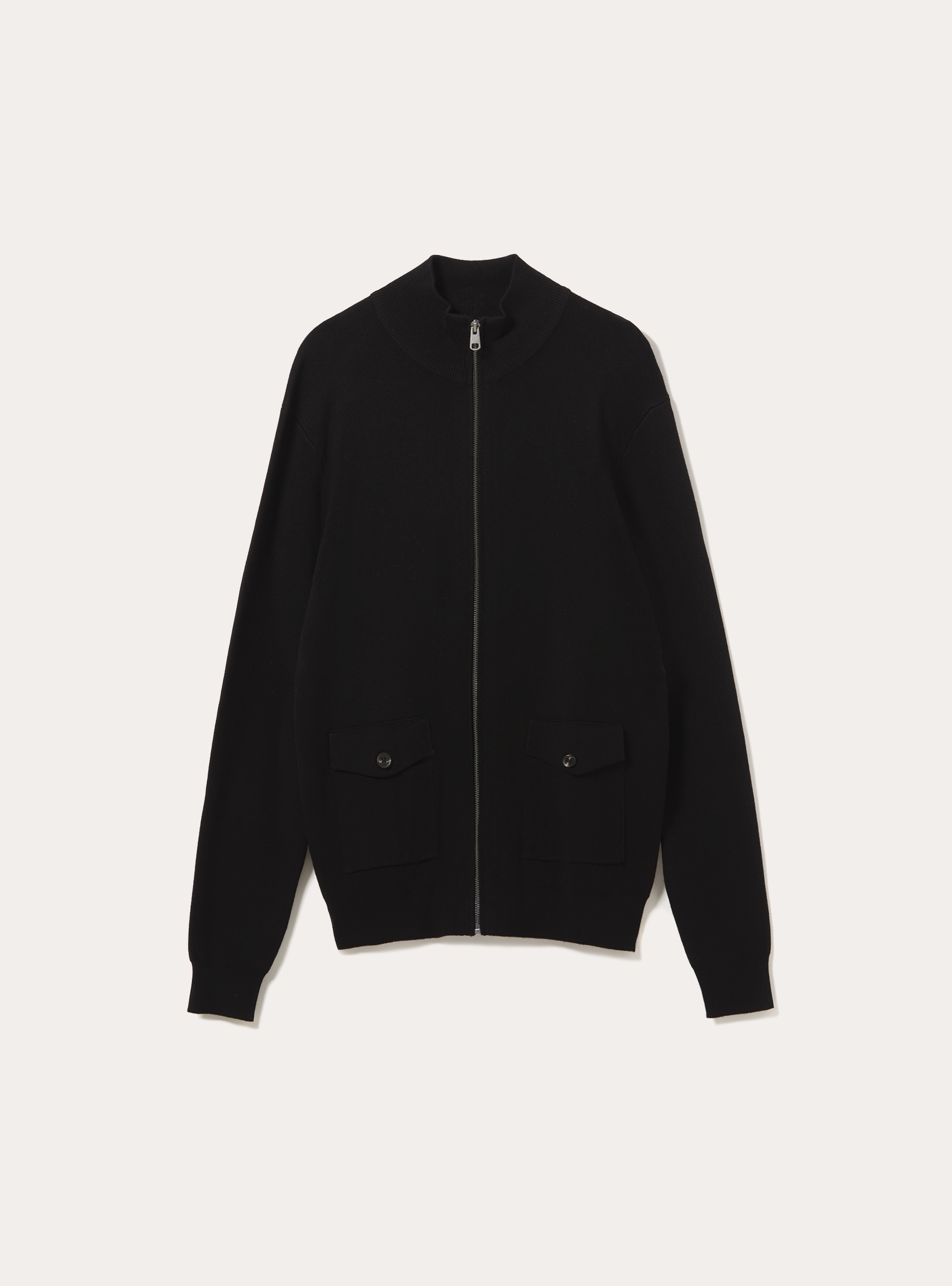 Chaqueta cardigan de punto con cremallera cuello alto y bolsillos, BK1 BLACK
