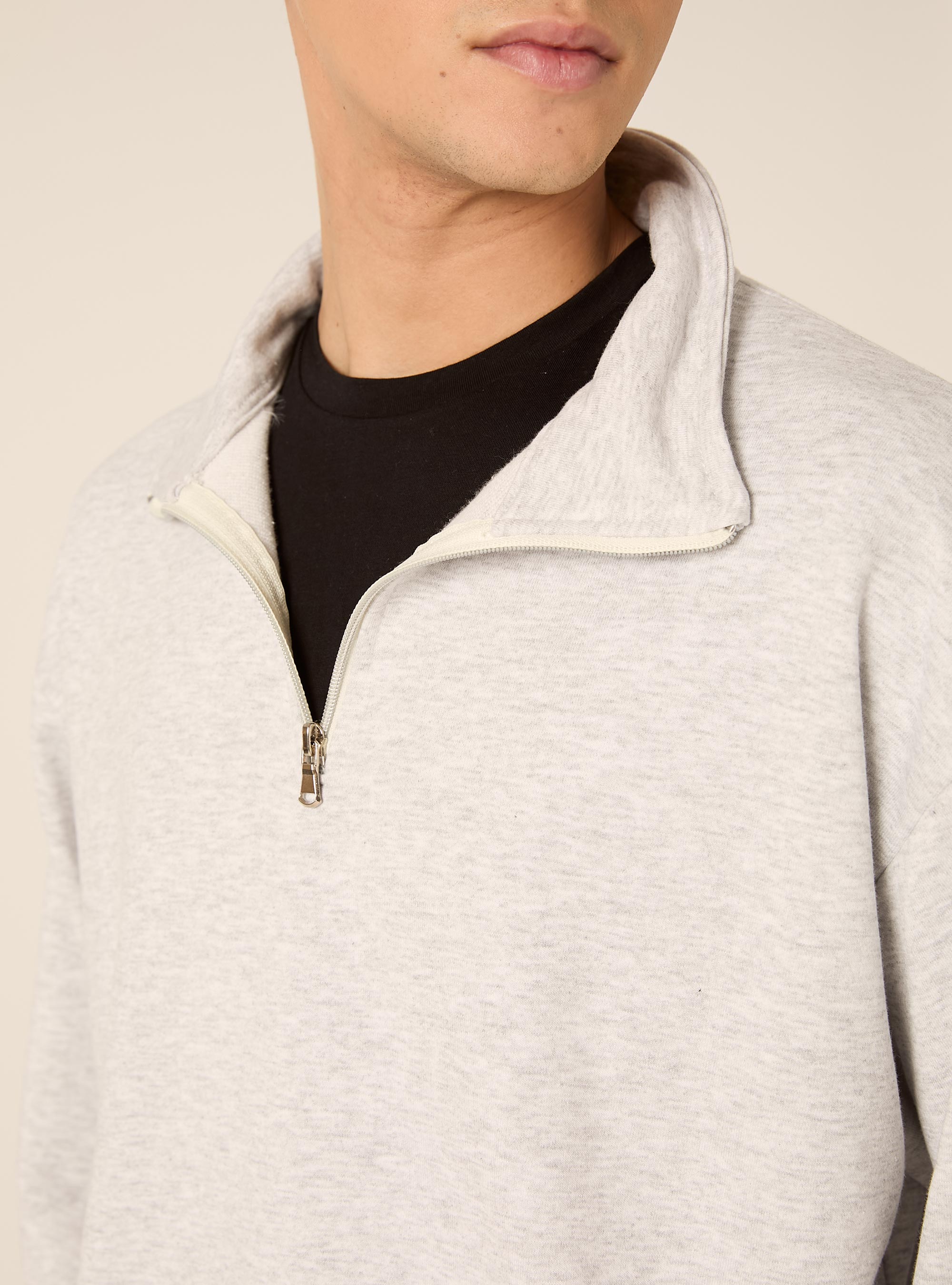 Felpa mezzo collo con zip boxy fit, MGY3 GREY MEL LIGHT