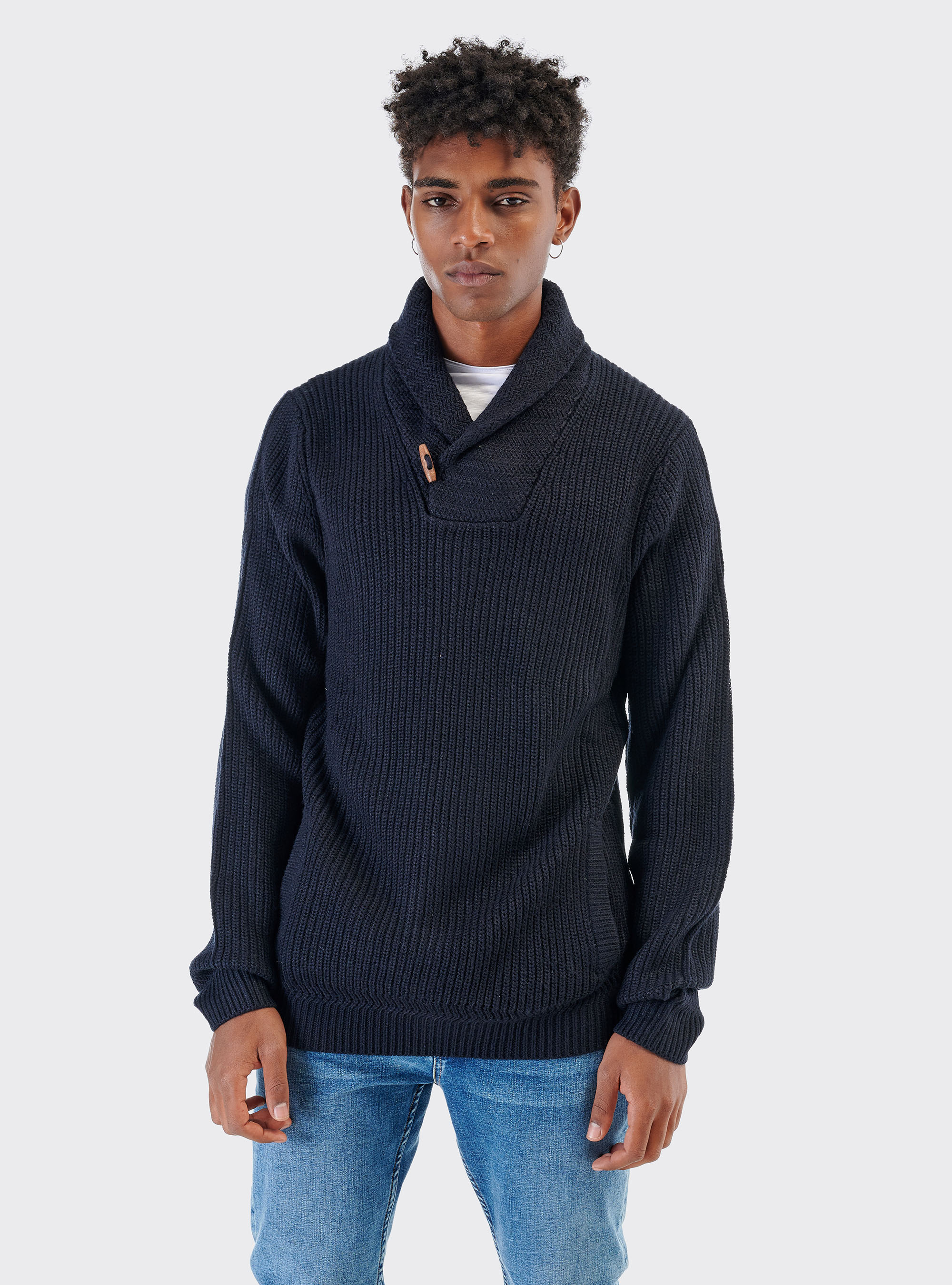 PULLOVER WITH SHAWL COLLAR, BLUE NAVY