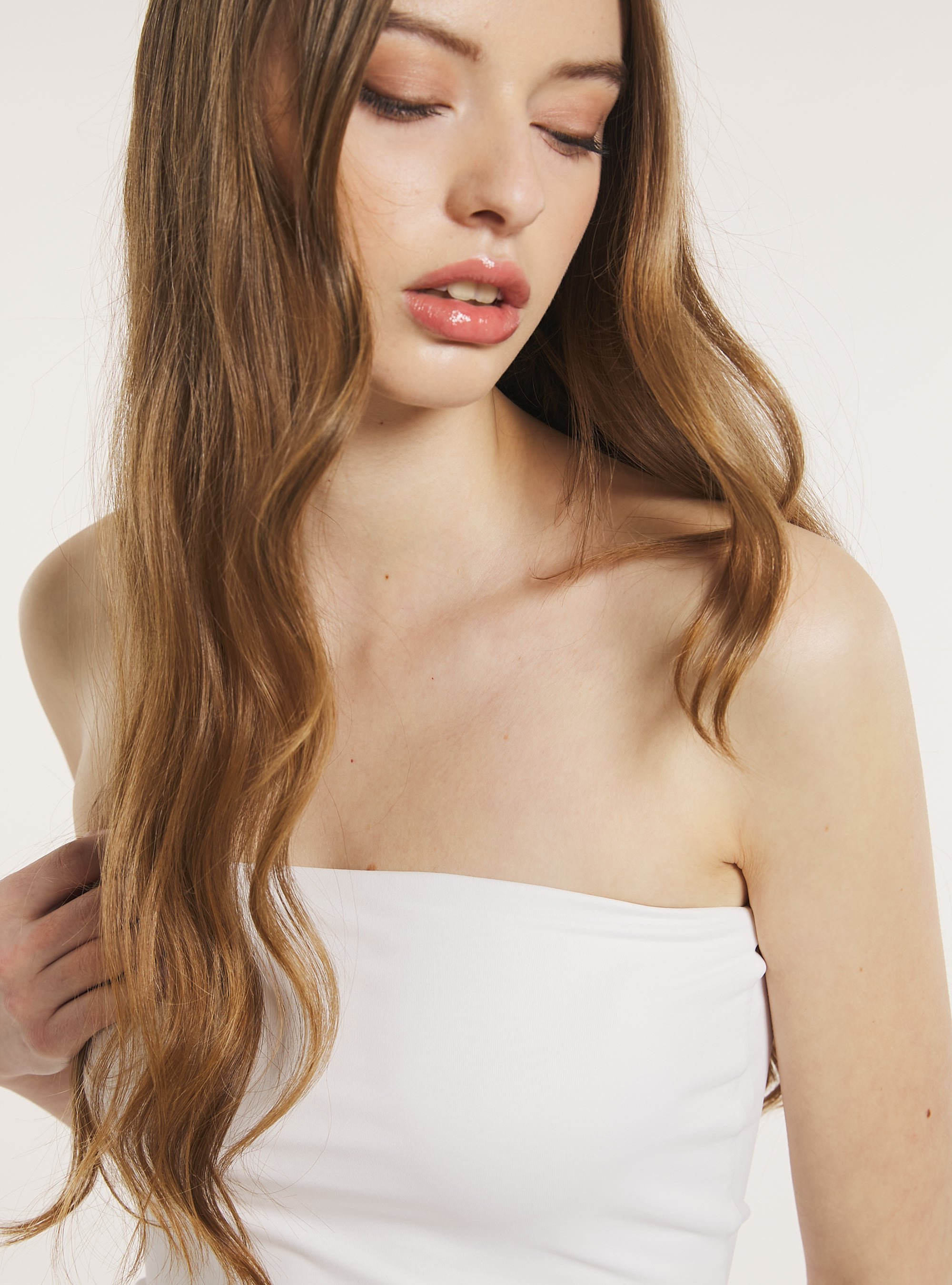 Single stretch jersey bandeau top, WH2 WHITE