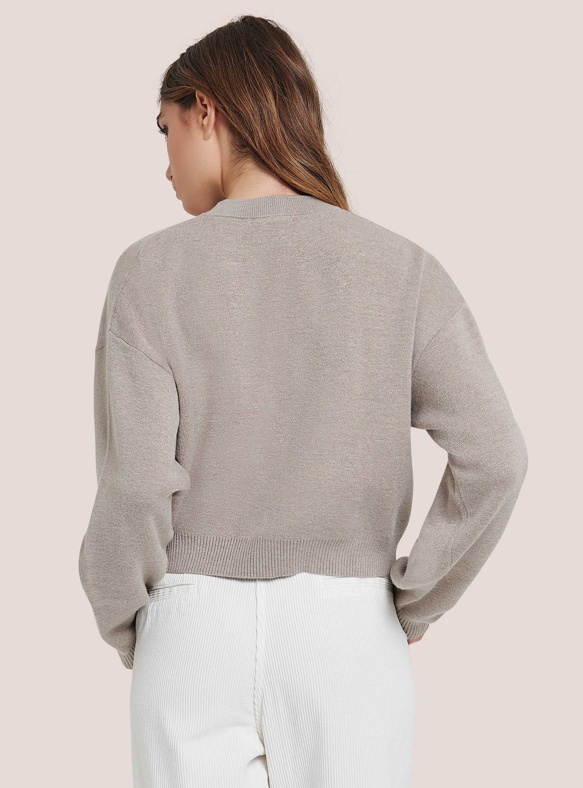 Plain colour cropped pullover, C4513 BEIGE