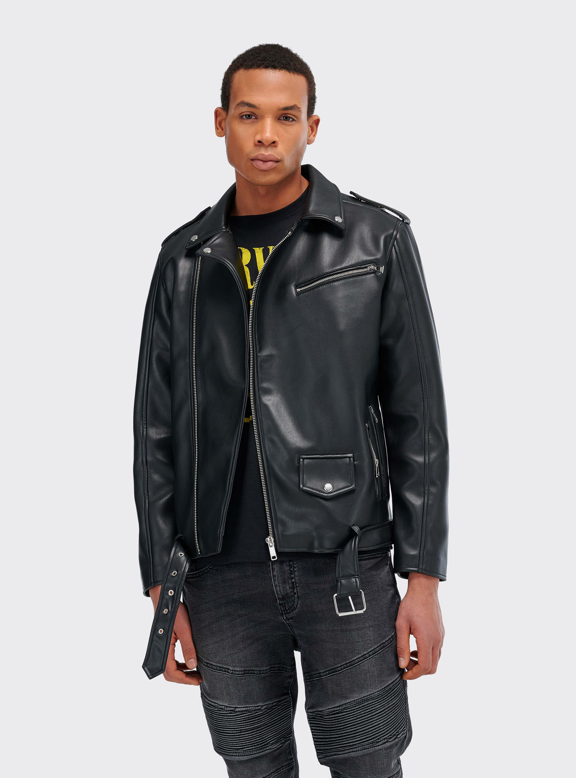 Blouson en éco-cuir, C101 BLACK