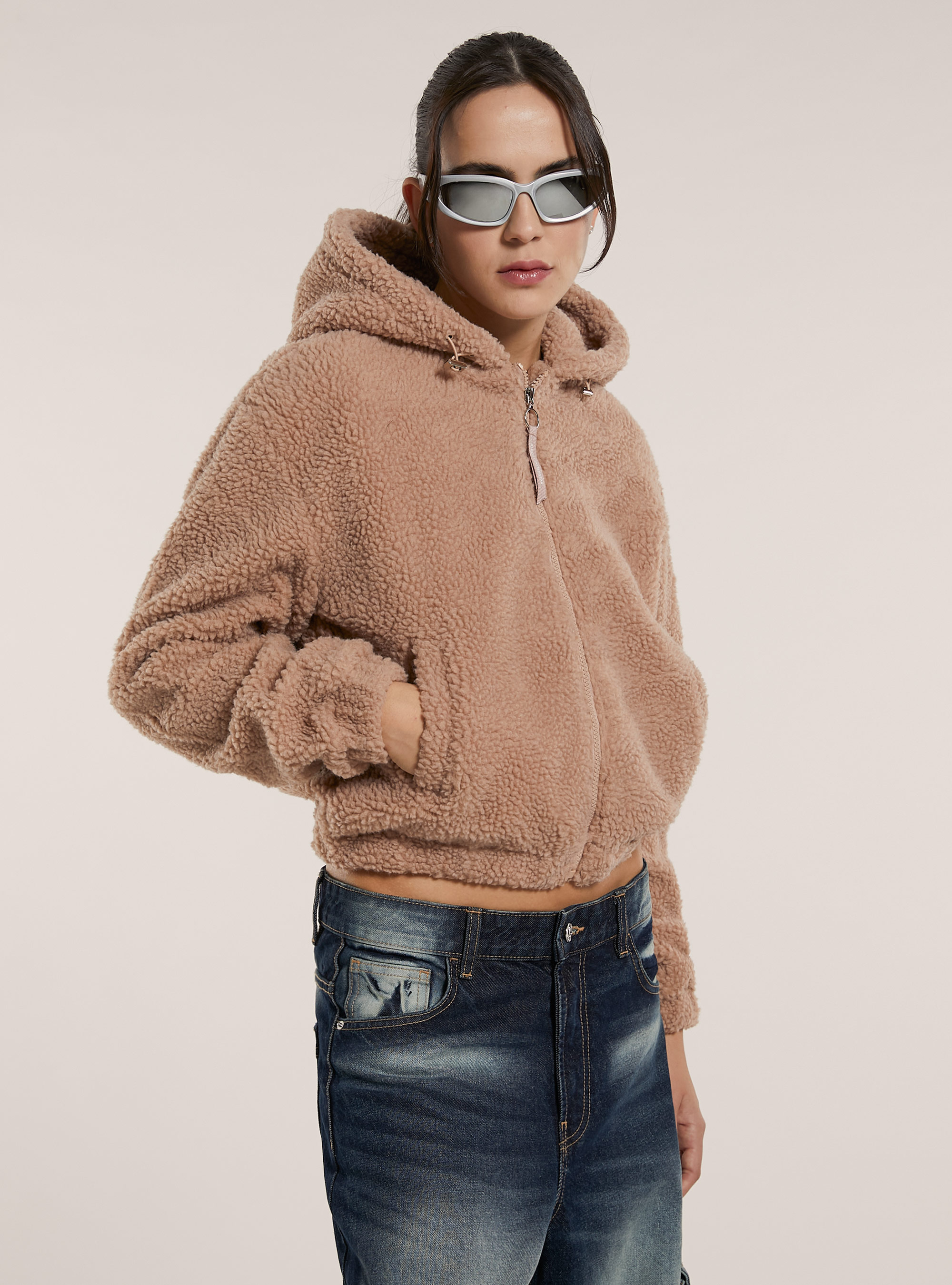 Giubbotto sherpa  crop fit, PK1 PINK DARK