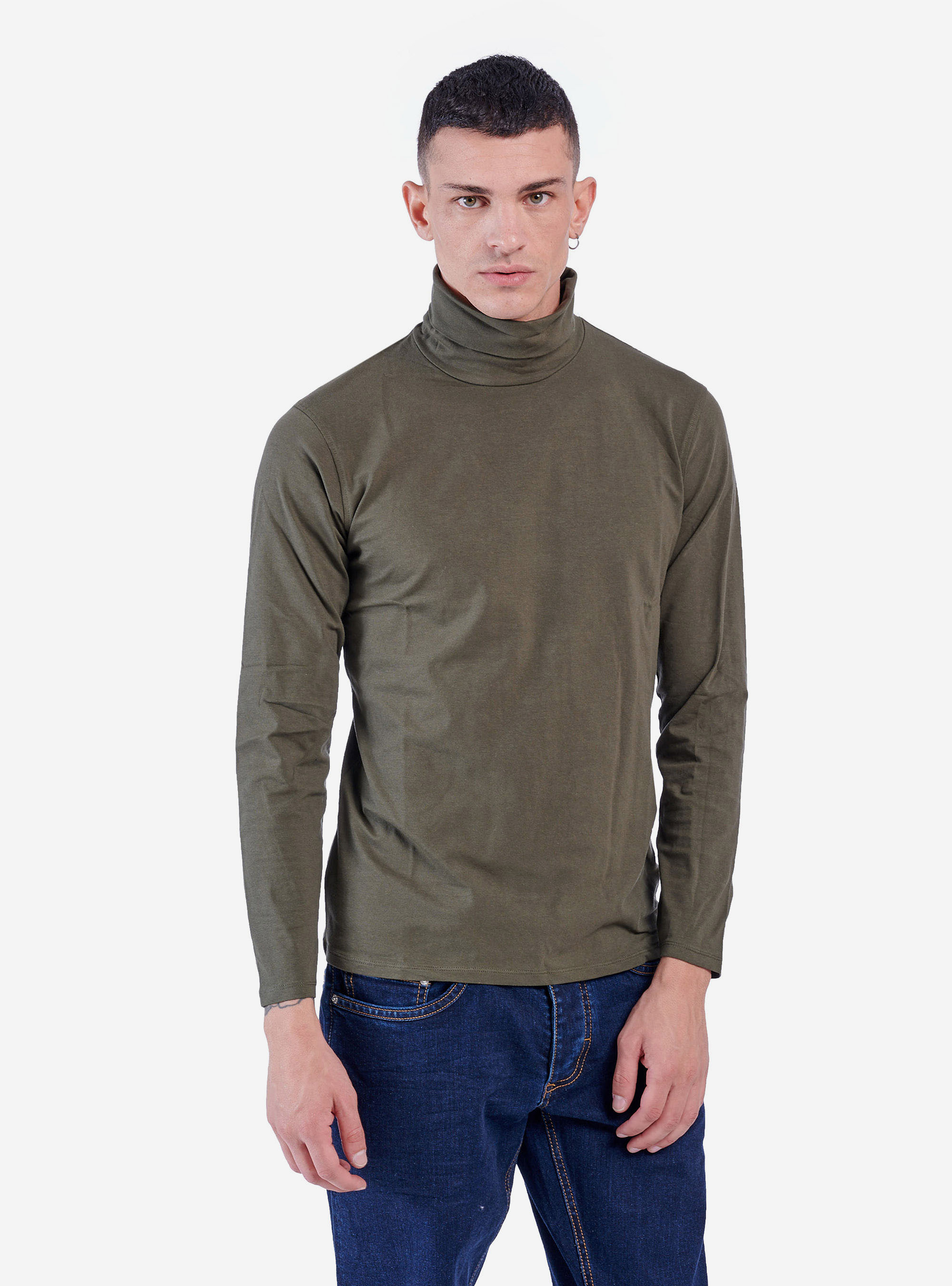 HIGH NECK BASIC T-SHIRT, C614 KAKY