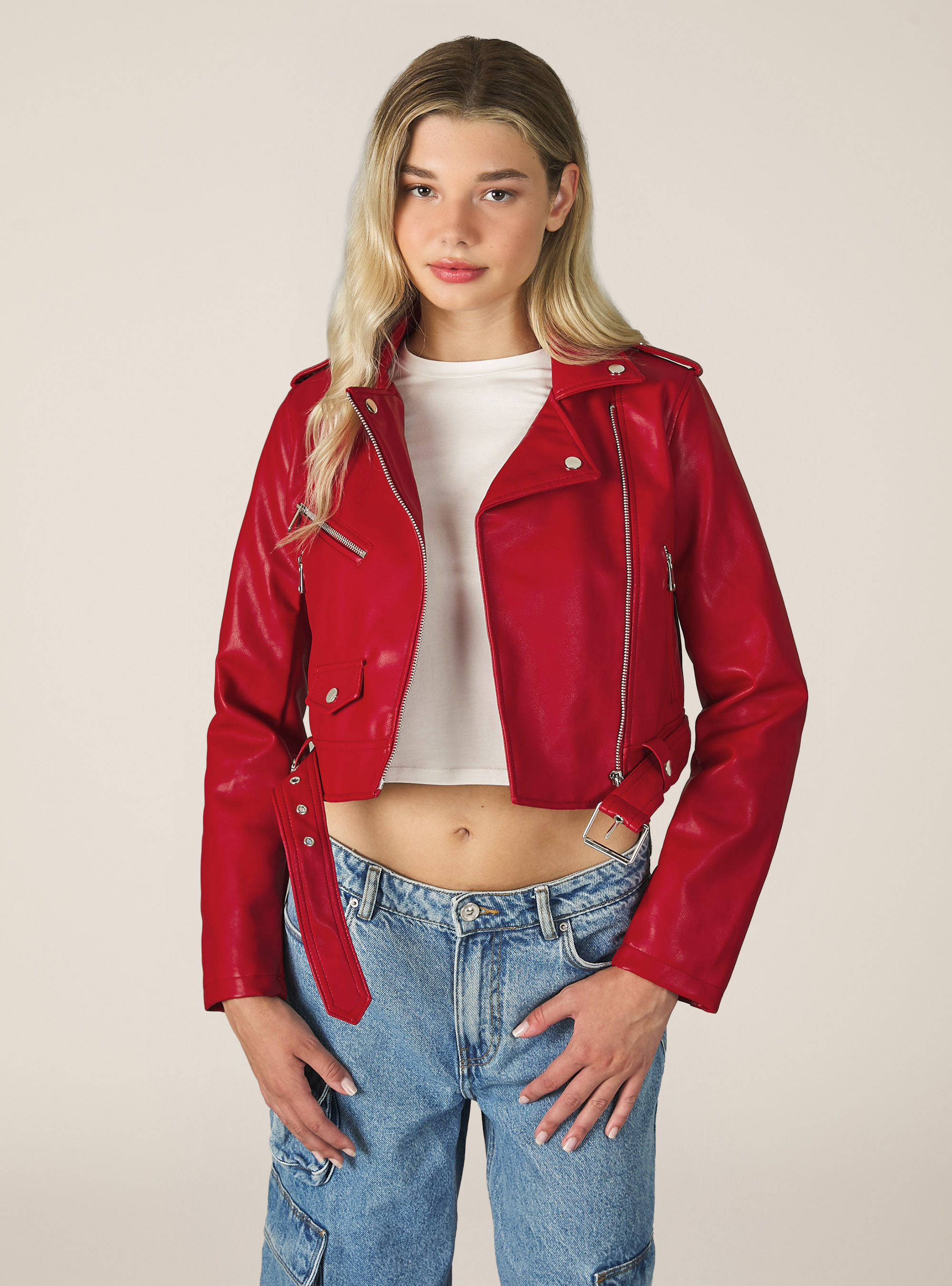 Veste de motard en cuir, RD2 RED MEDIUM