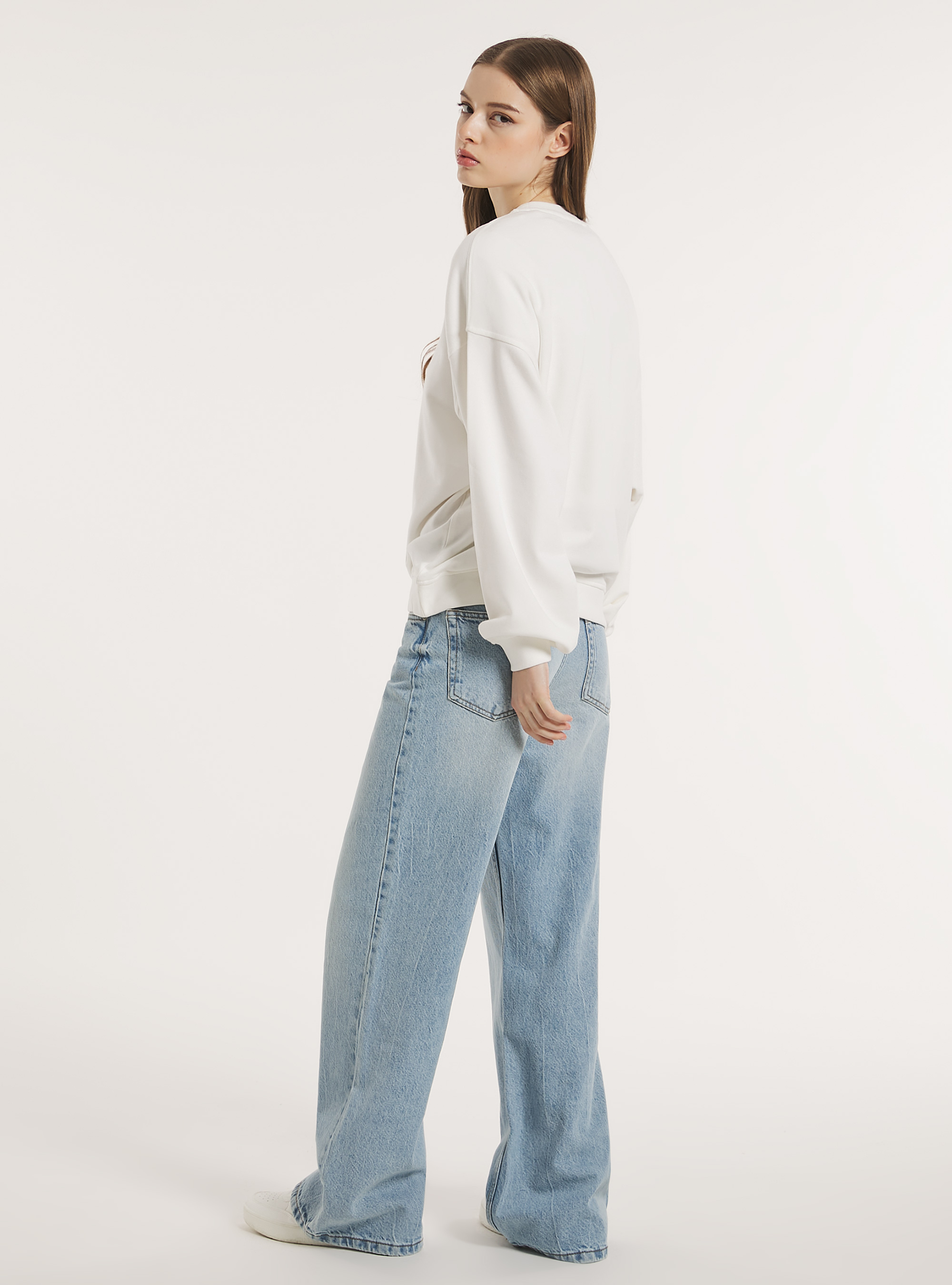 Plain cotton crew-neck sweatshirt, WH2 WHITE