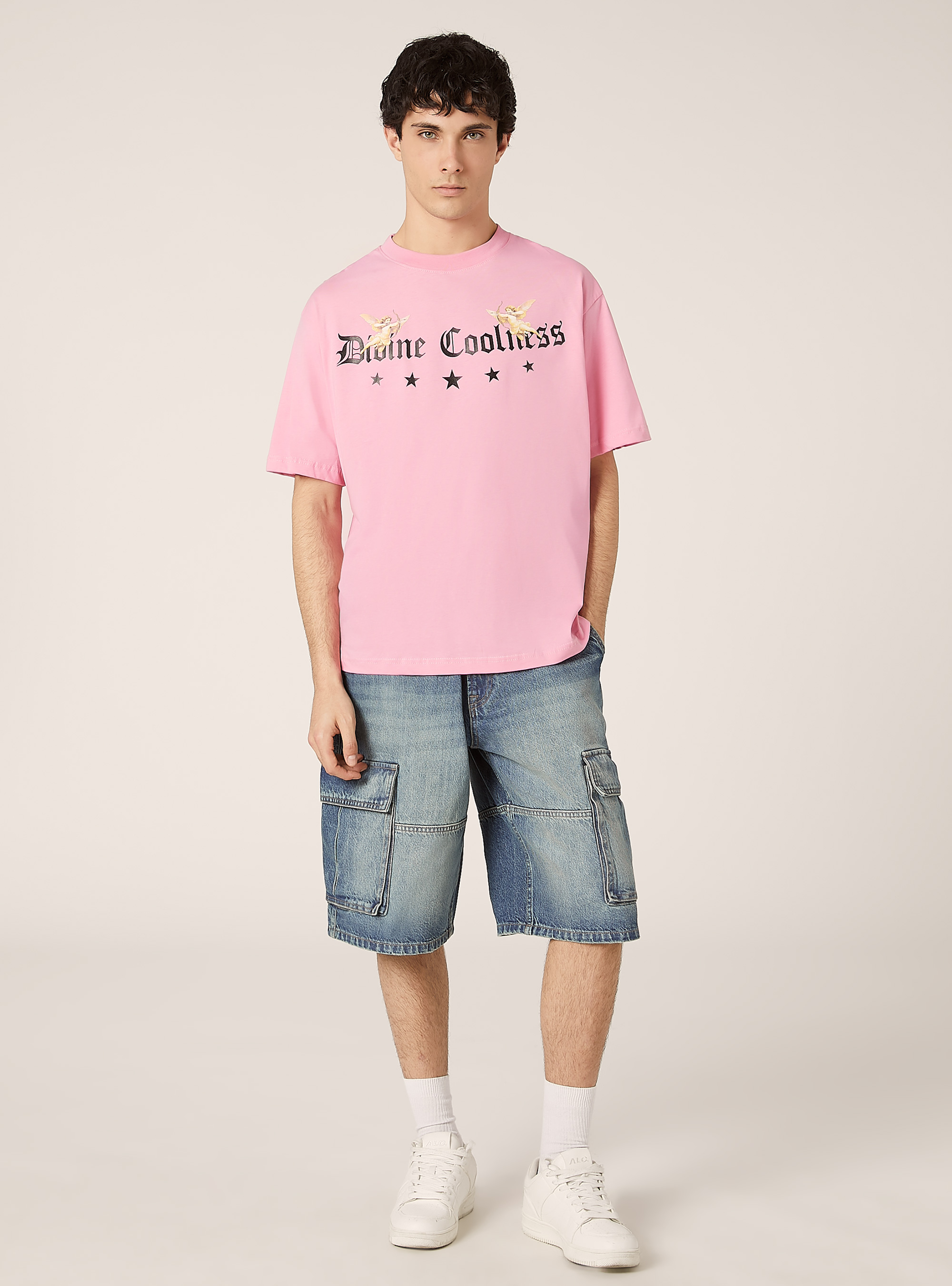 Boxy fit T-shirt with print, PK2 PINK MEDIUM