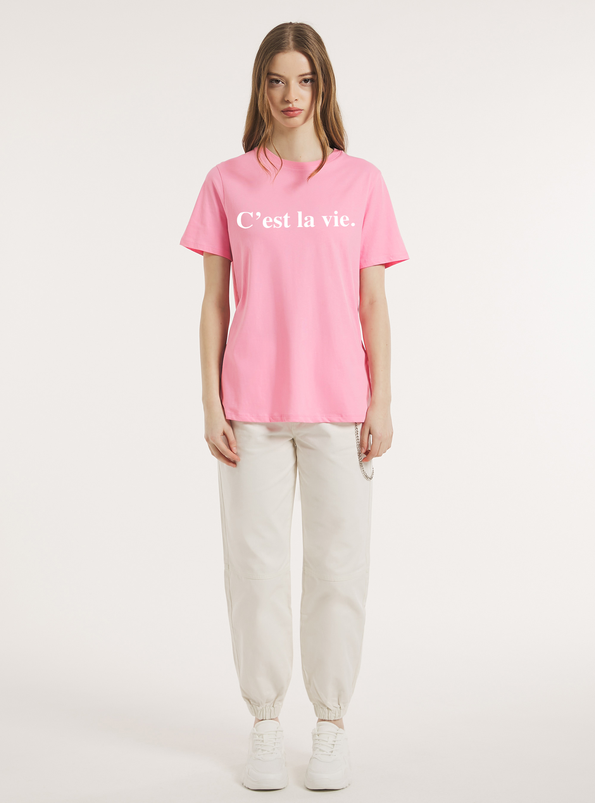 T-Shirt mit Schriftzugdruck, PK2 PINK MEDIUM