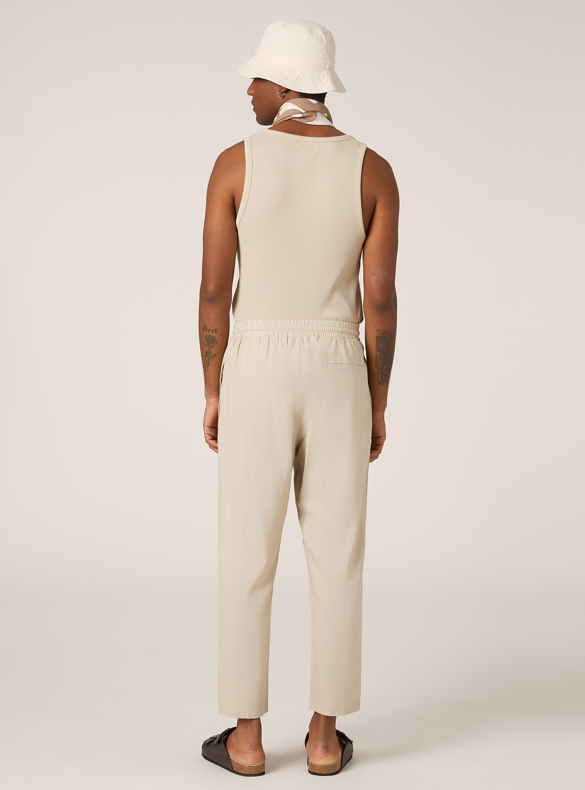 Pantaloni jogger in misto lino, BEIGE CHIARO