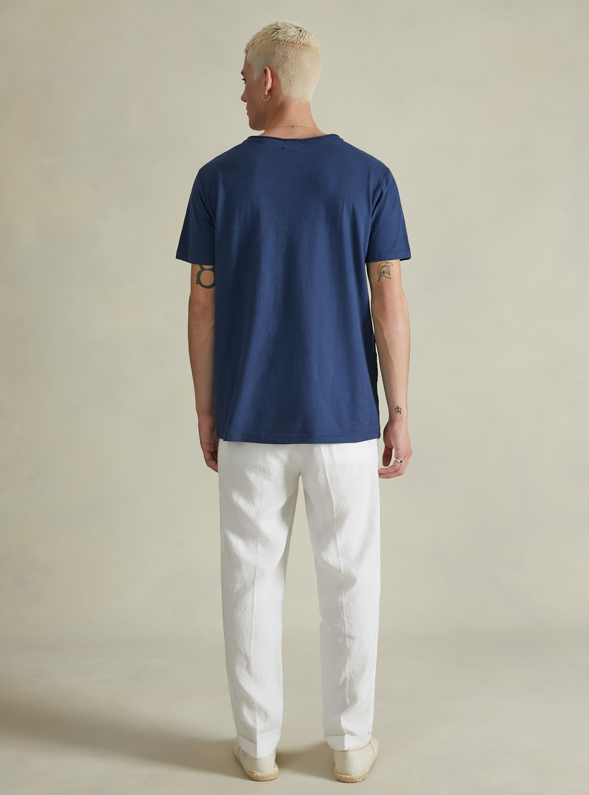 Linen blend V-neck T-shirt, NA2 NAVY MEDIUM