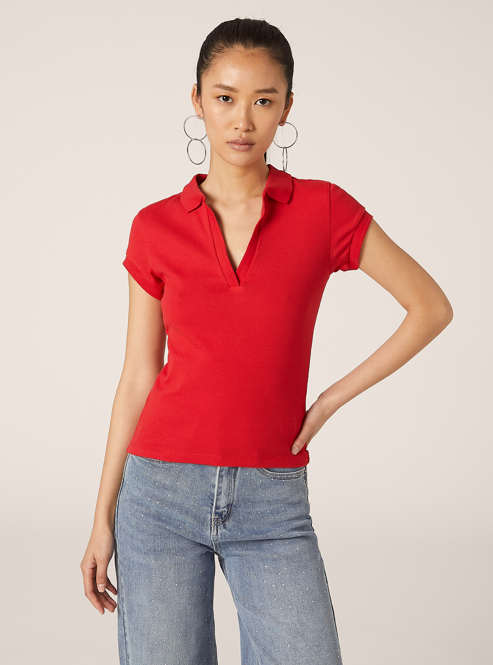 Polo in cotone a costine, RD2 RED MEDIUM