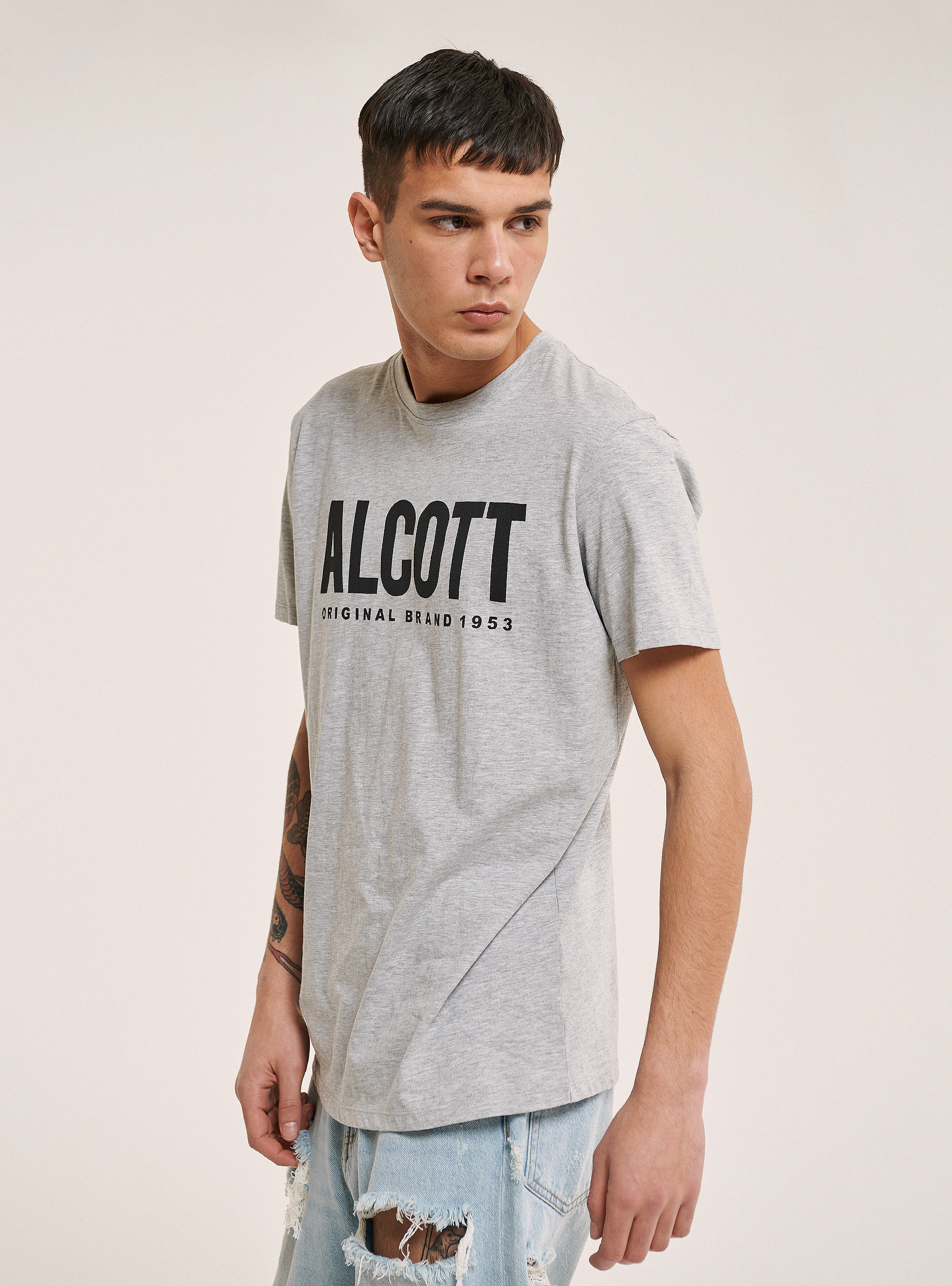 T-shirt in 100% cotton with logo printed, LIGHT GREY MELANGE