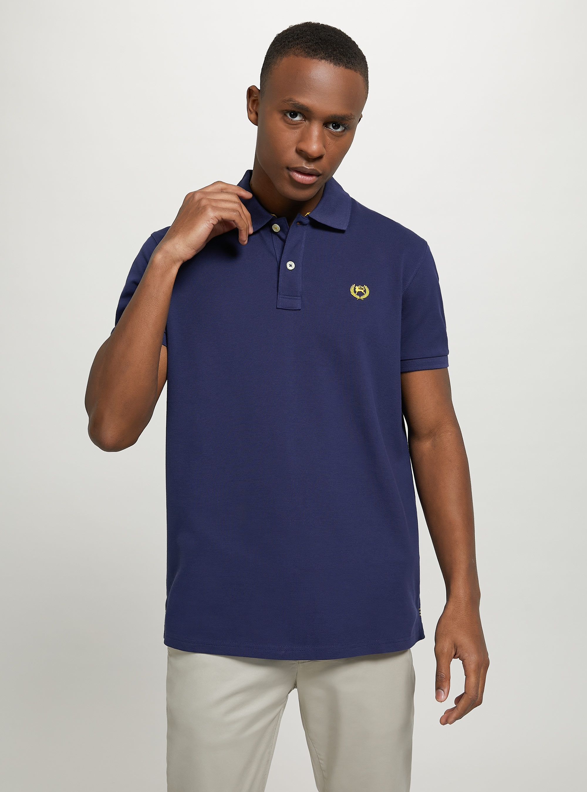 Cotton piqué polo shirt with embroidery, BL2 BLUE MEDIUM