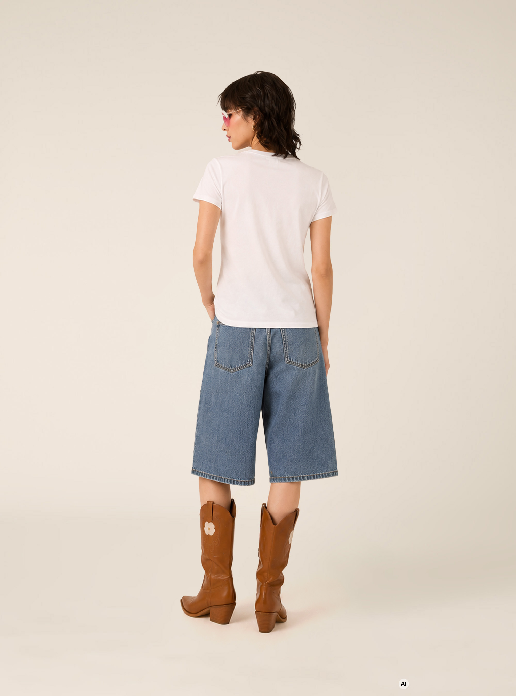 T-shirt regular con stampa cane, WH3 WHITE