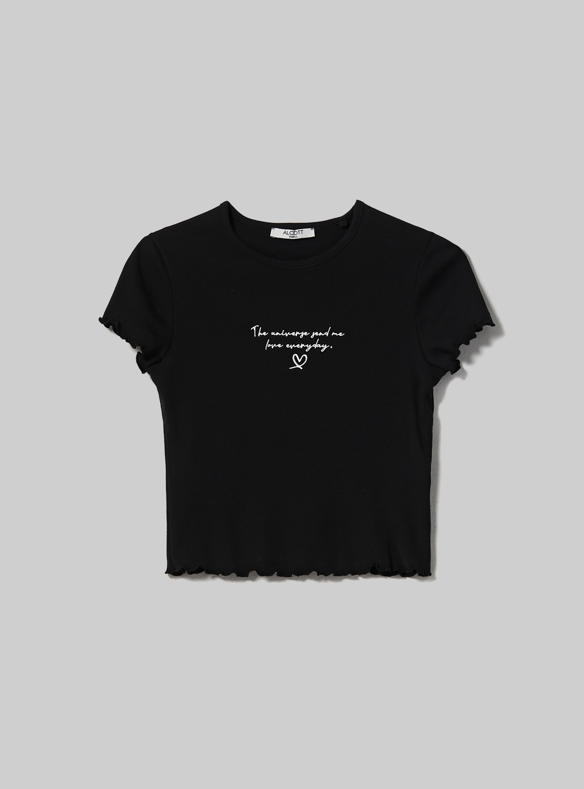 Cotton T-shirt with embroidery, BLACK