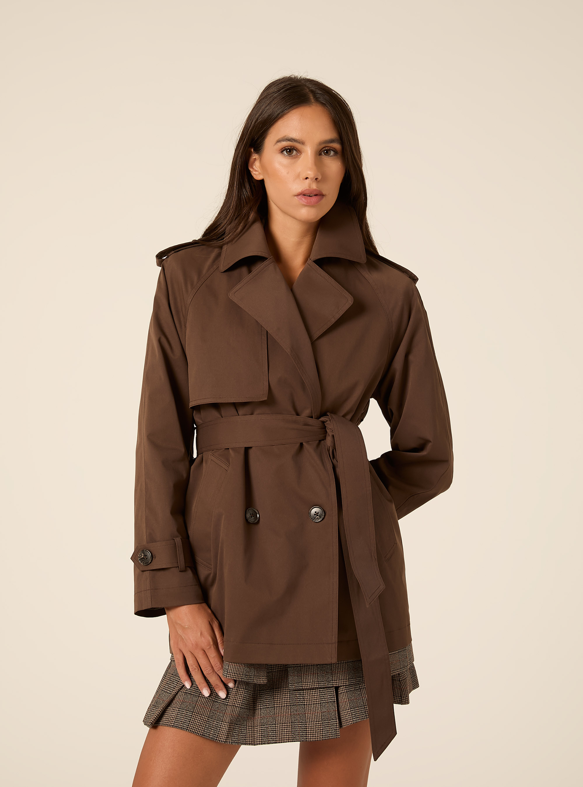 Trench corto con bottoni, BR2 BROWN MEDIUM