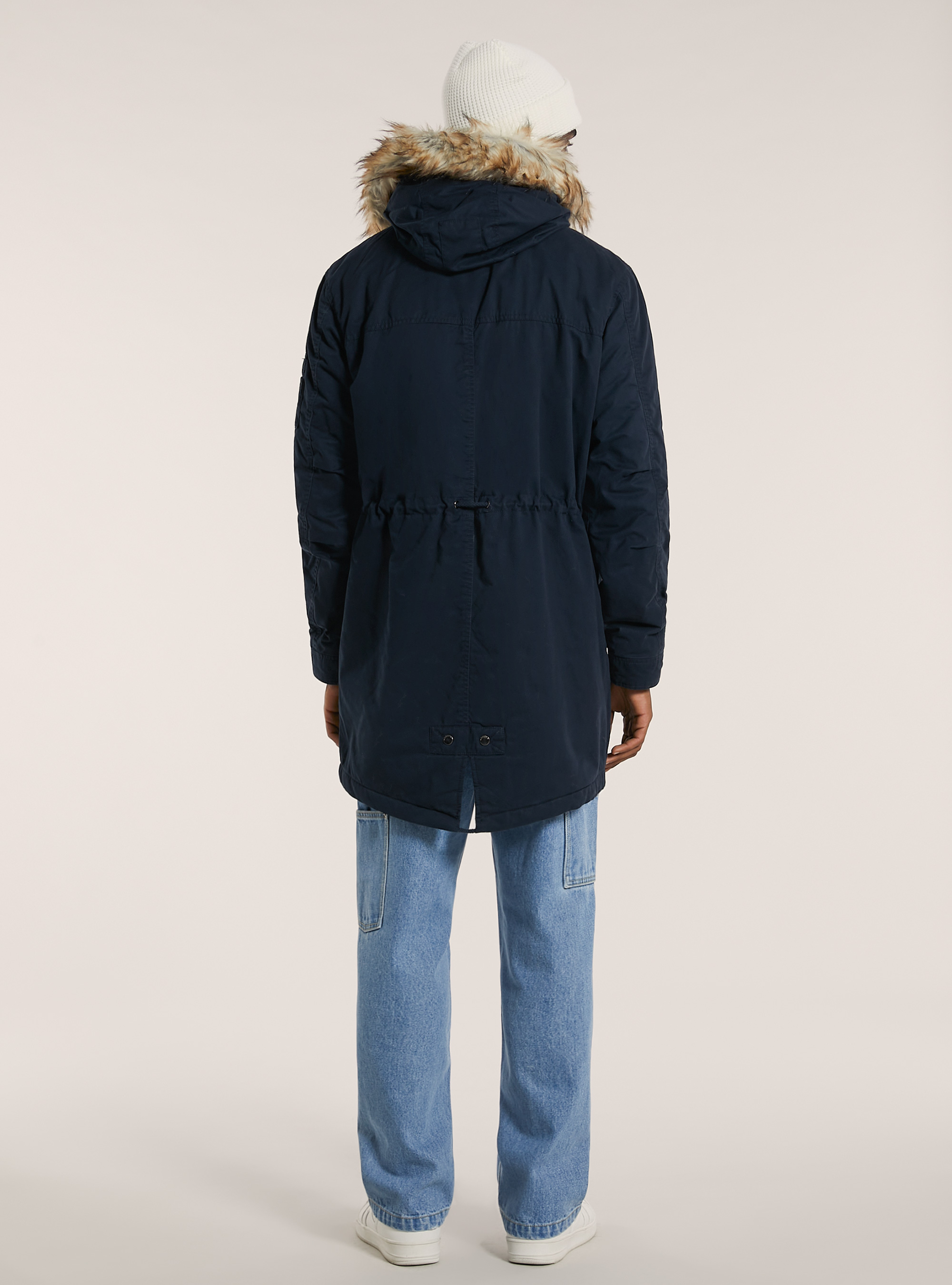 Giubbotto parka con cappuccio e interno agnellato, BLU MARINO