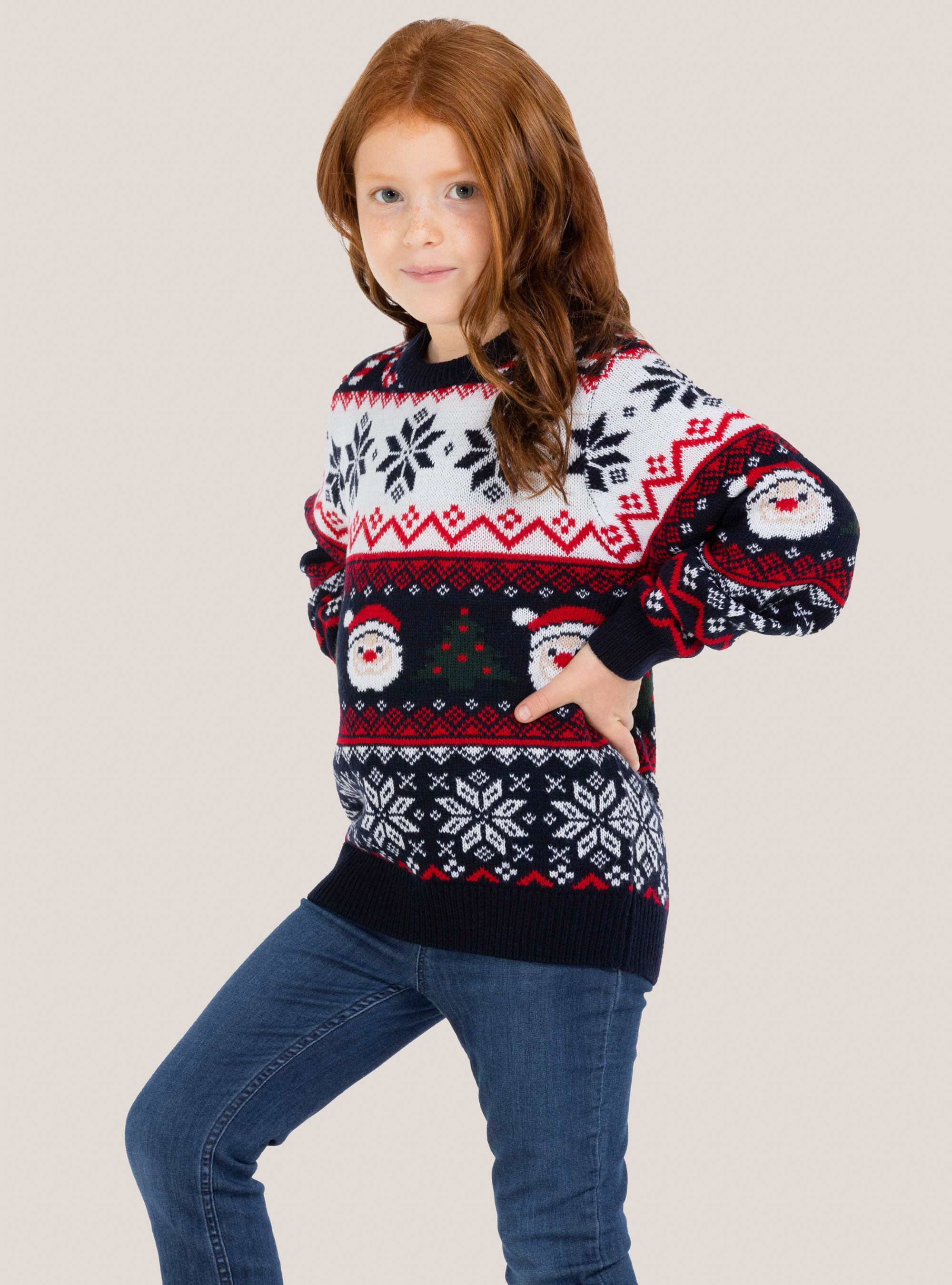 Pullover natalizio ''mini me'' con Babbo Natale, C210 BLUE NAVY